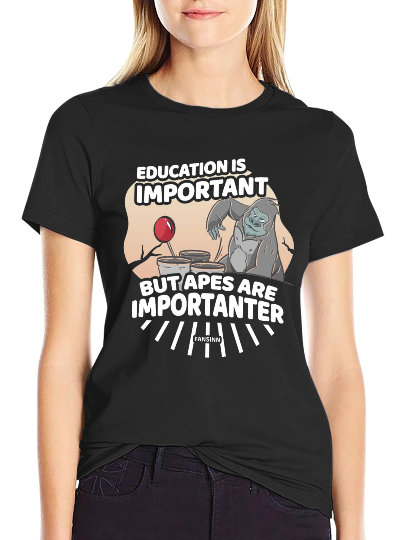 Education vs Apes Graphic T-Shirt
