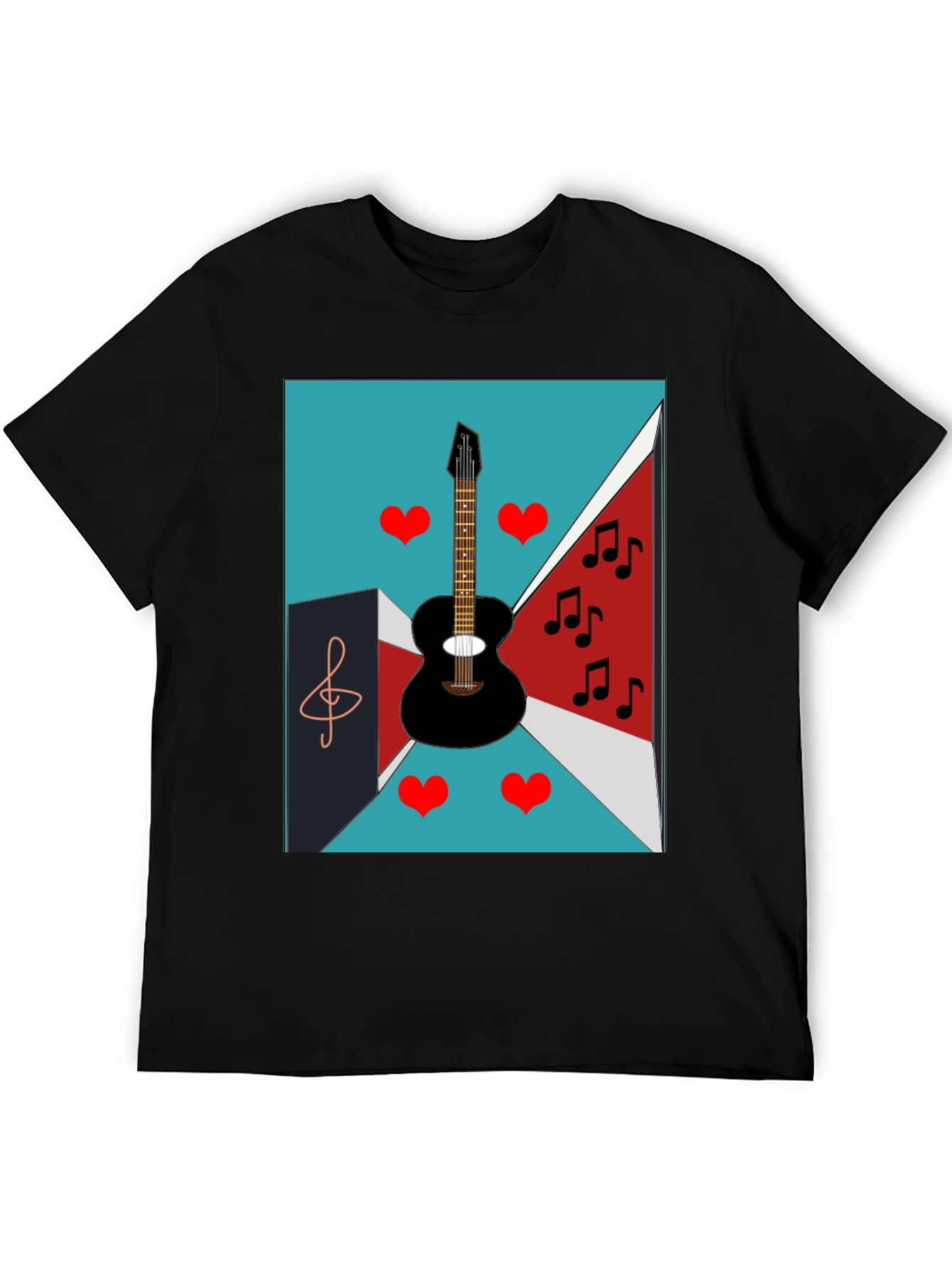 Musical Graphic Tee - Guitar Hearts and Notes Design