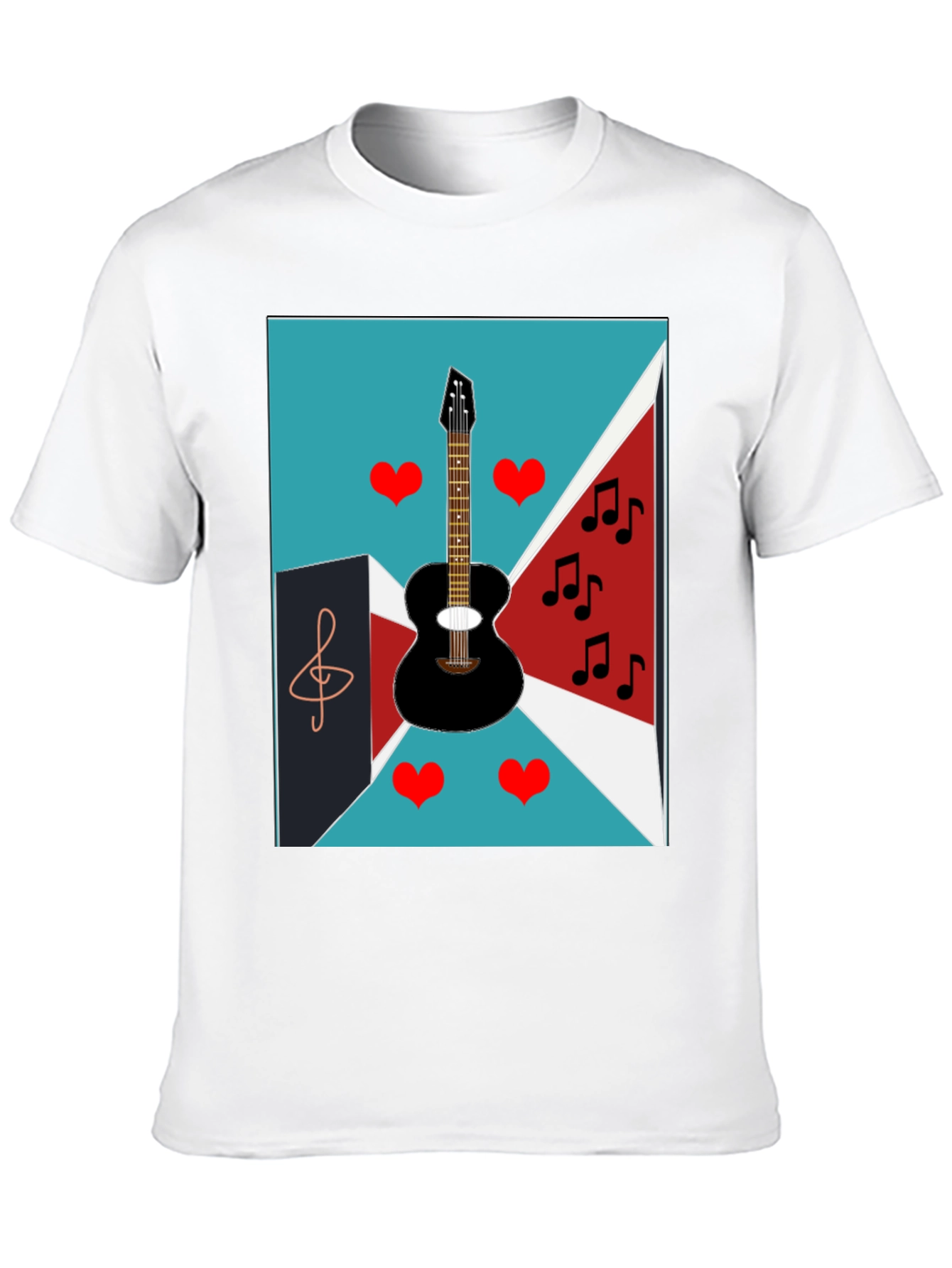Musical Graphic Tee - Guitar Hearts and Notes Design