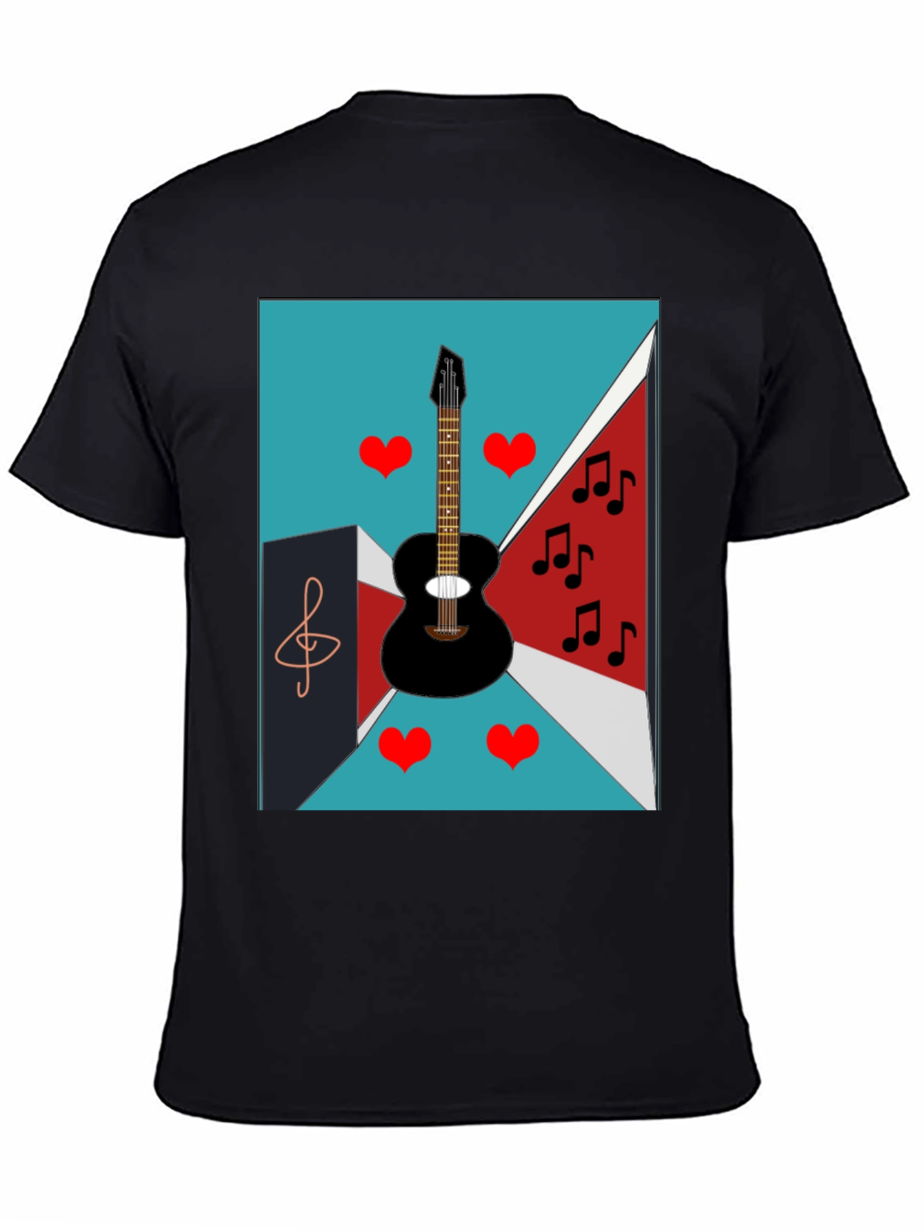 Musical Graphic Tee - Guitar Hearts and Notes Design