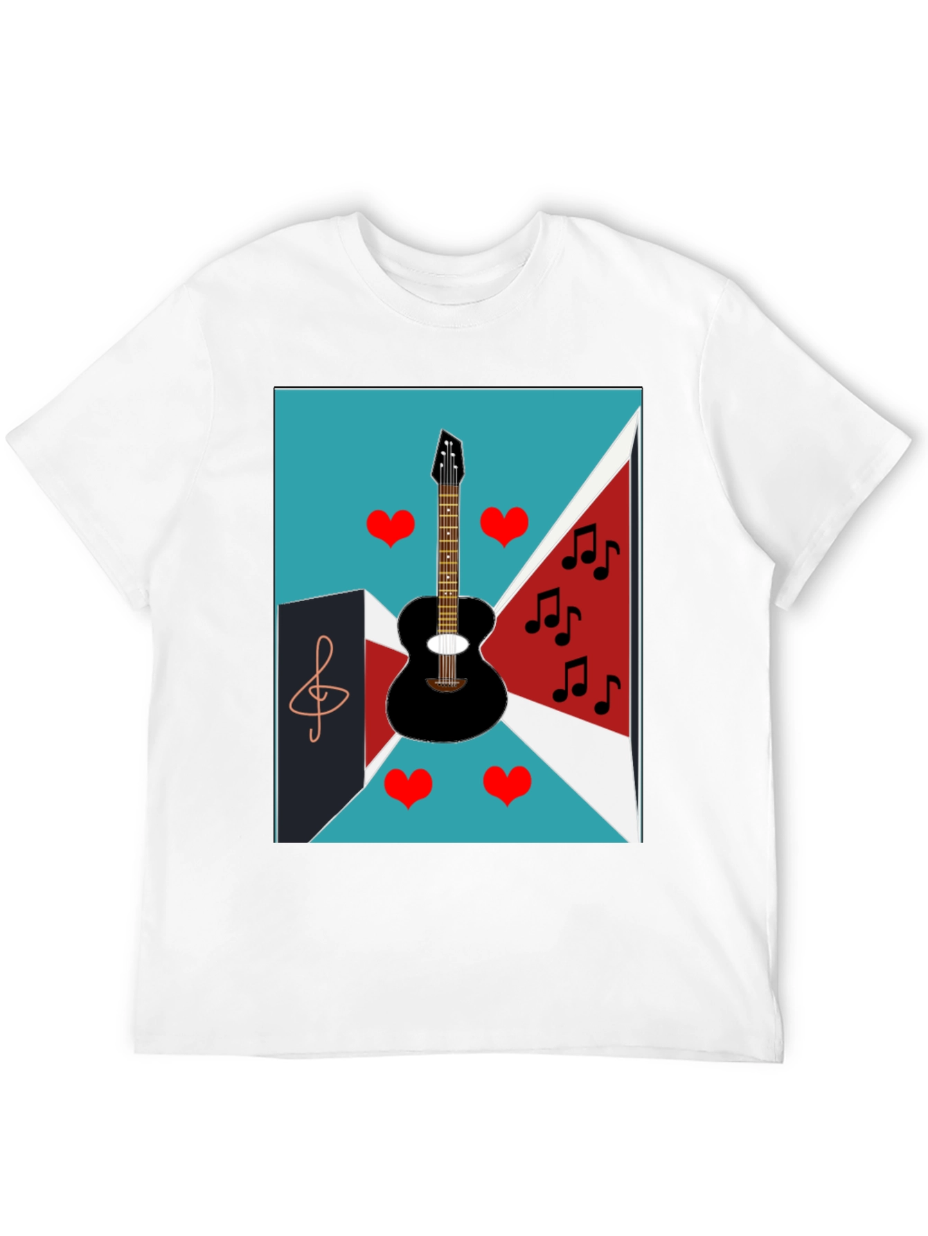 Musical Graphic Tee - Guitar Hearts and Notes Design