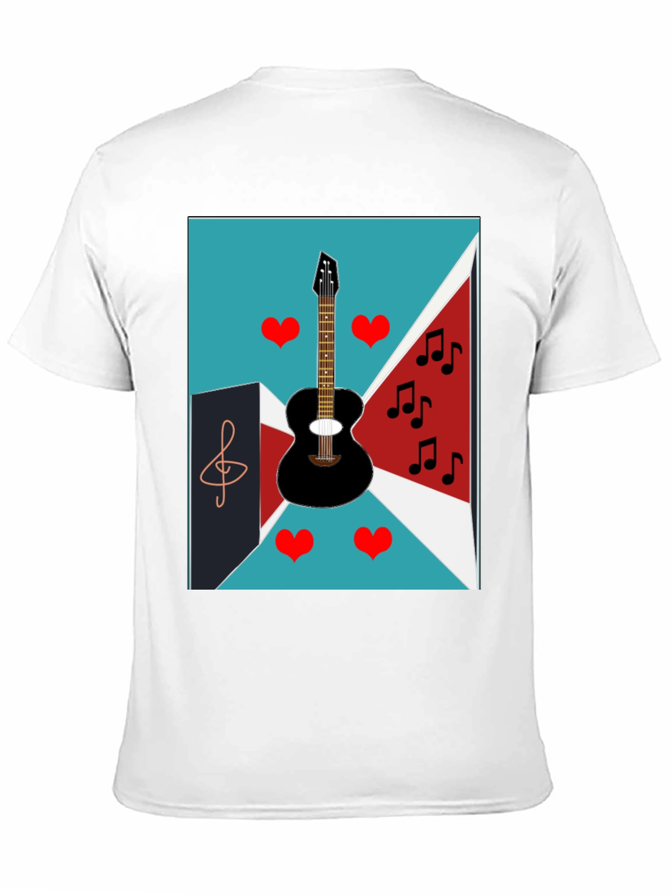 Musical Graphic Tee - Guitar Hearts and Notes Design