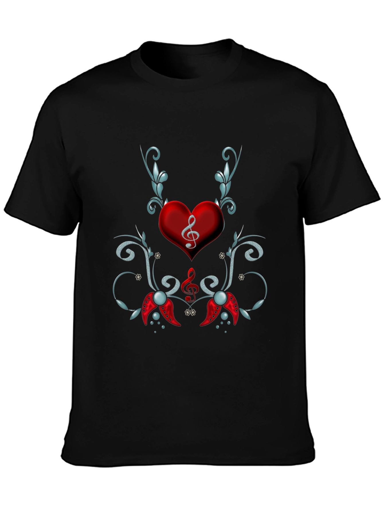 Musical Heart Graphic Tee - Black Cotton Blend