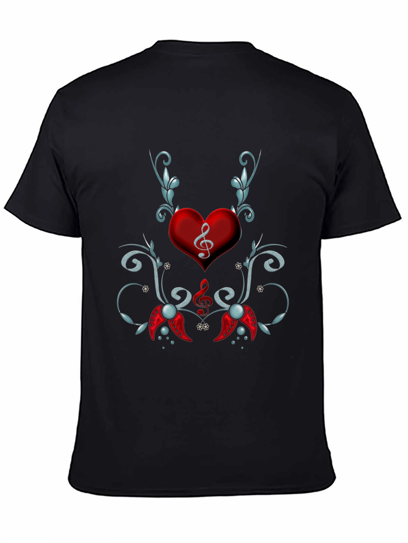 Musical Heart Graphic Tee - Black Cotton Blend