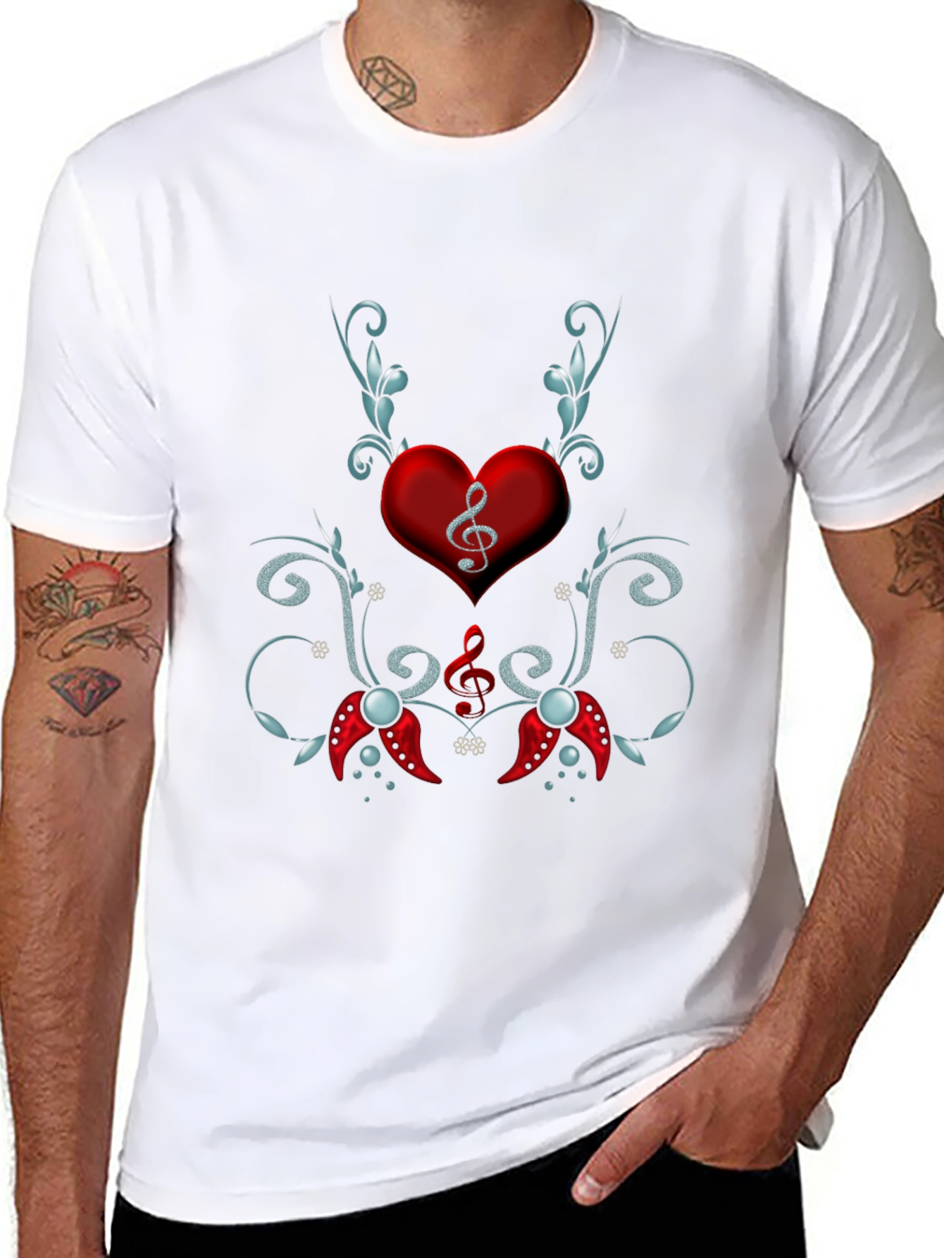 Musical Heart Graphic Tee - Black Cotton Blend