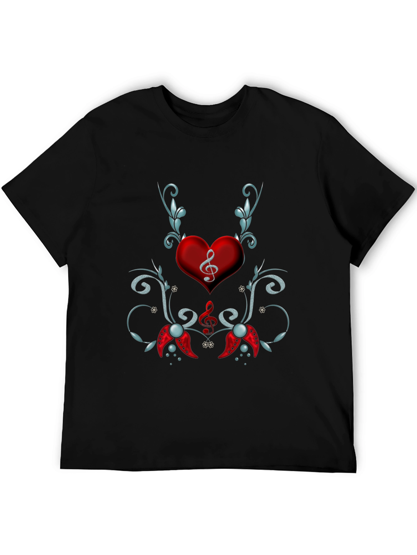 Musical Heart Graphic Tee - Black Cotton Blend