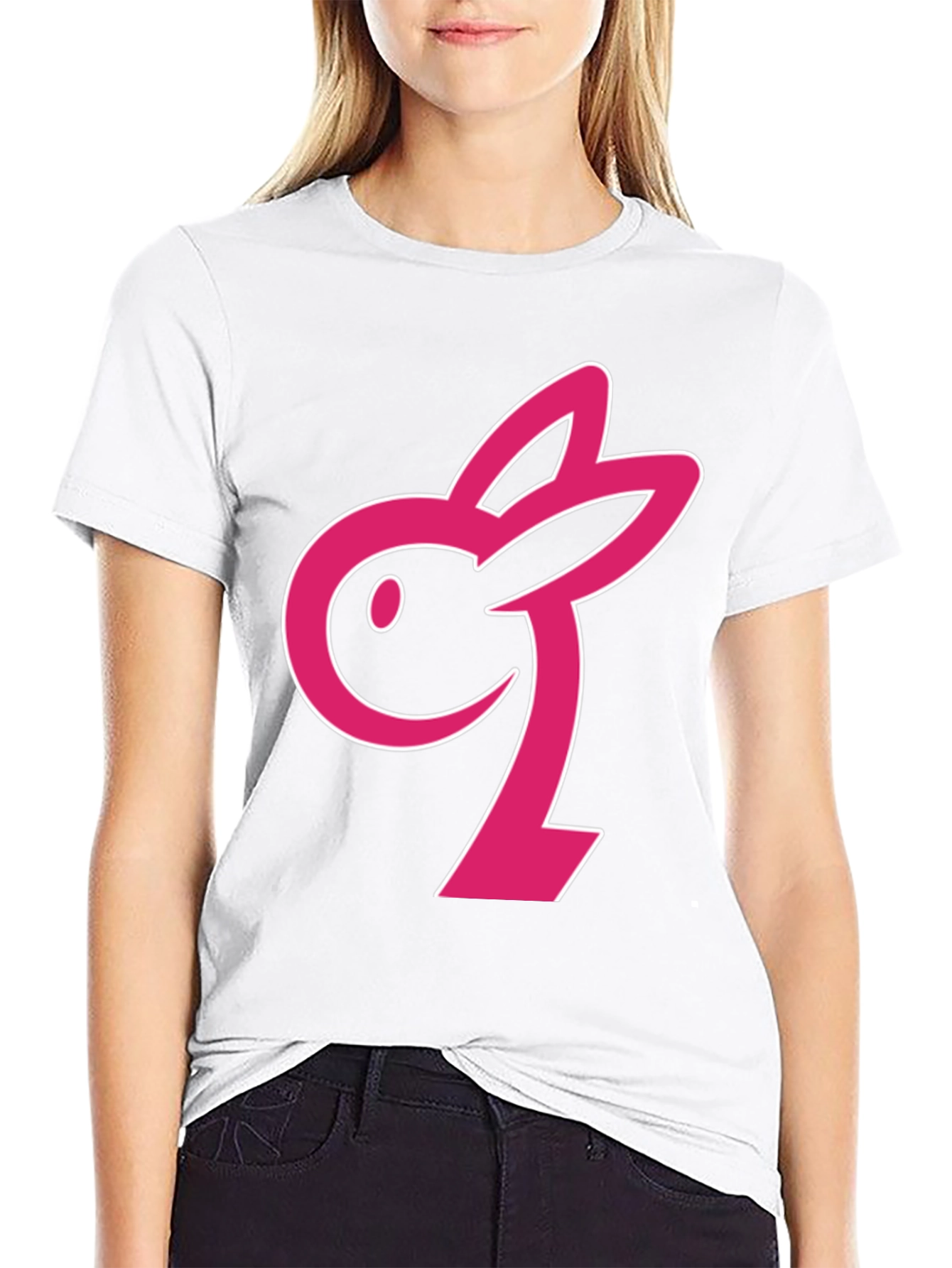 Black T-Shirt with Pink Bunny Graphic
