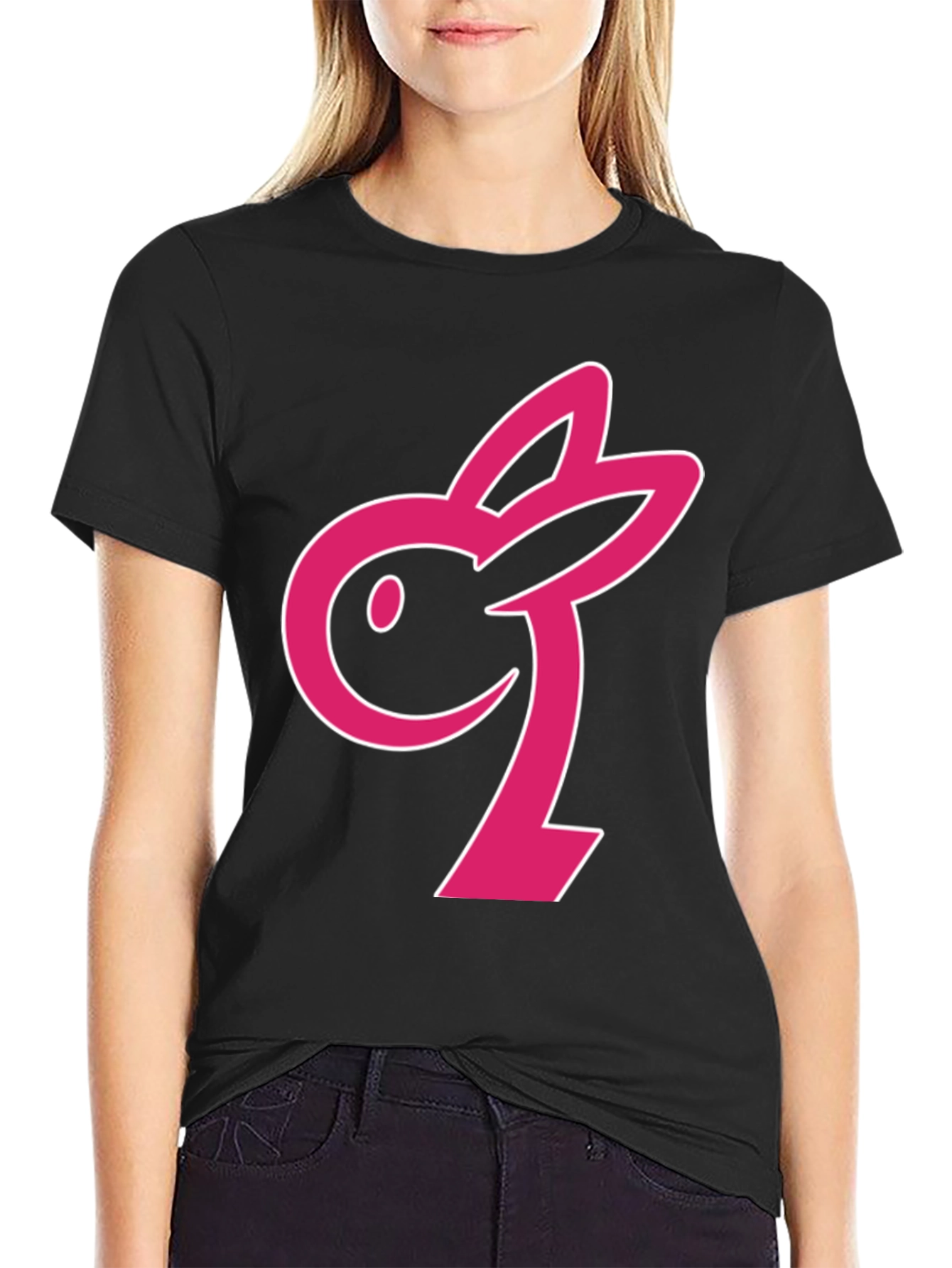 Black T-Shirt with Pink Bunny Graphic