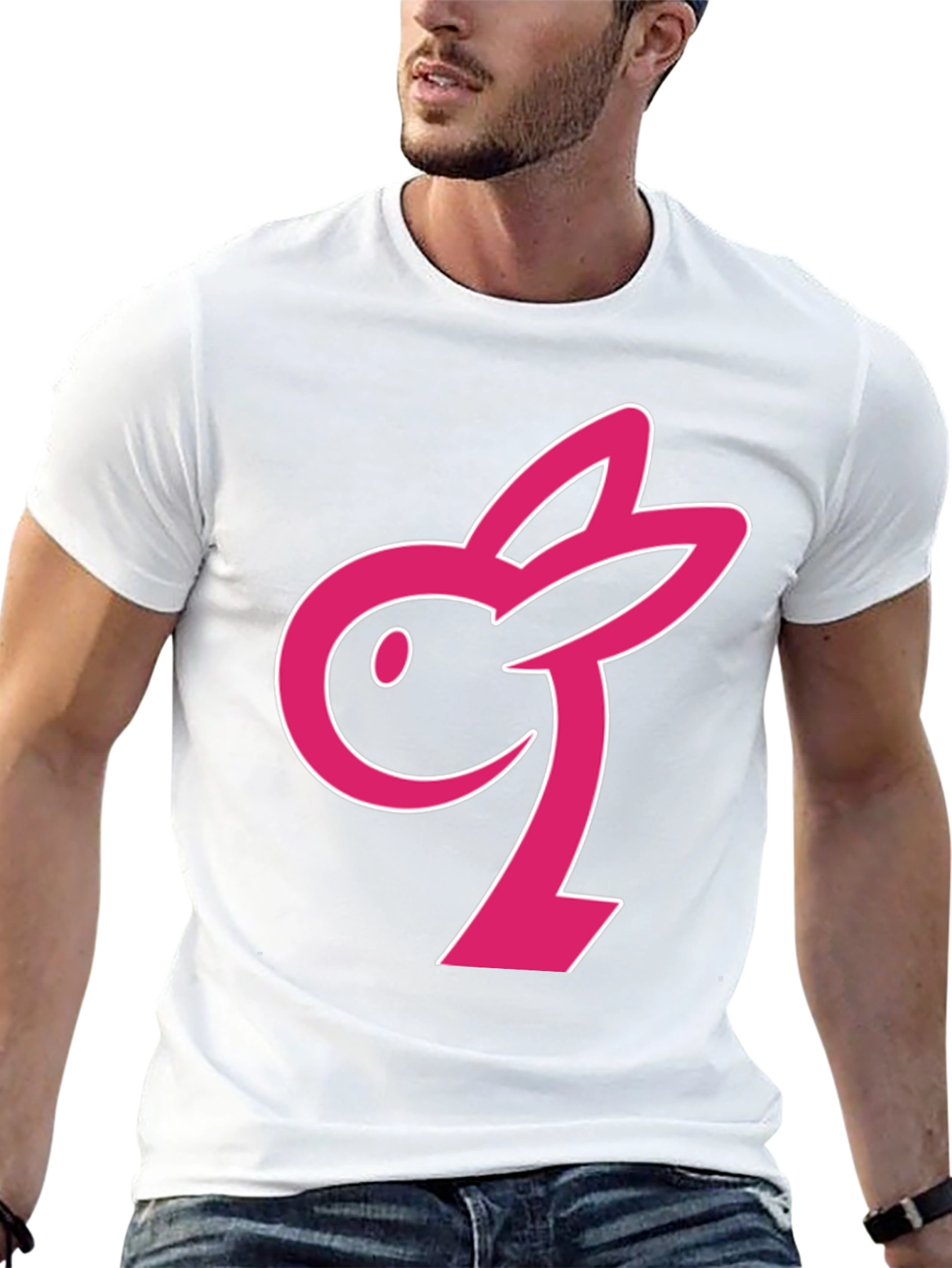 Black T-Shirt with Pink Bunny Graphic