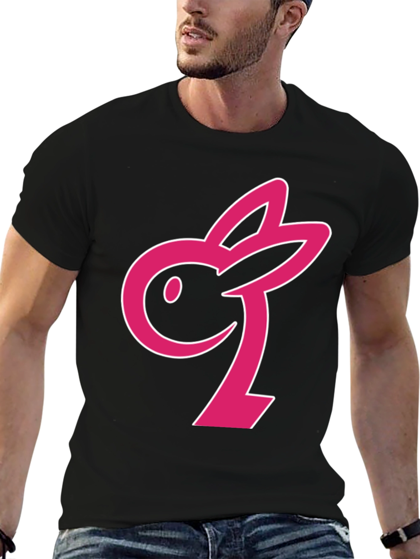 Black T-Shirt with Pink Bunny Graphic