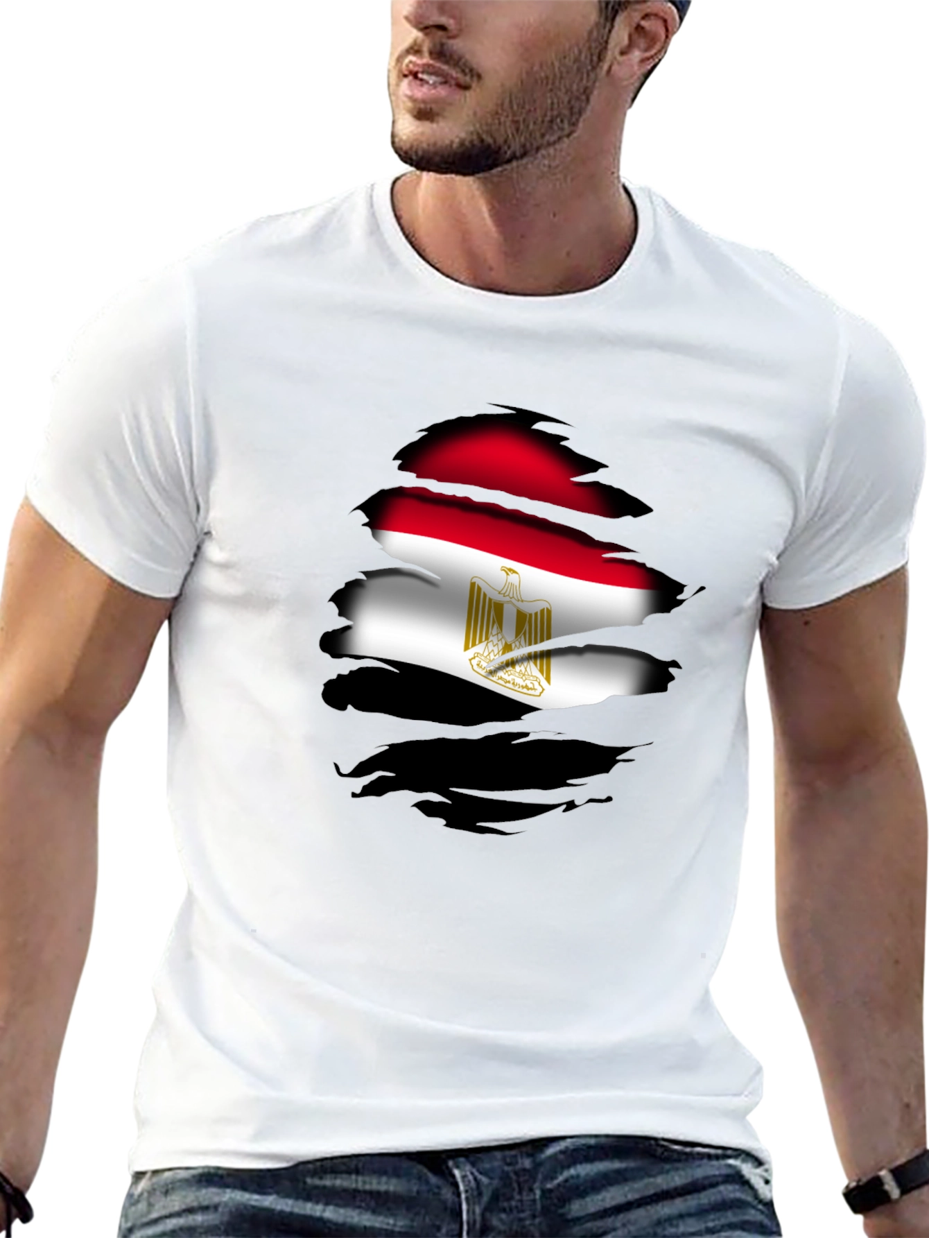 Mens Black T-Shirt Egypt Flag Graphic Tee
