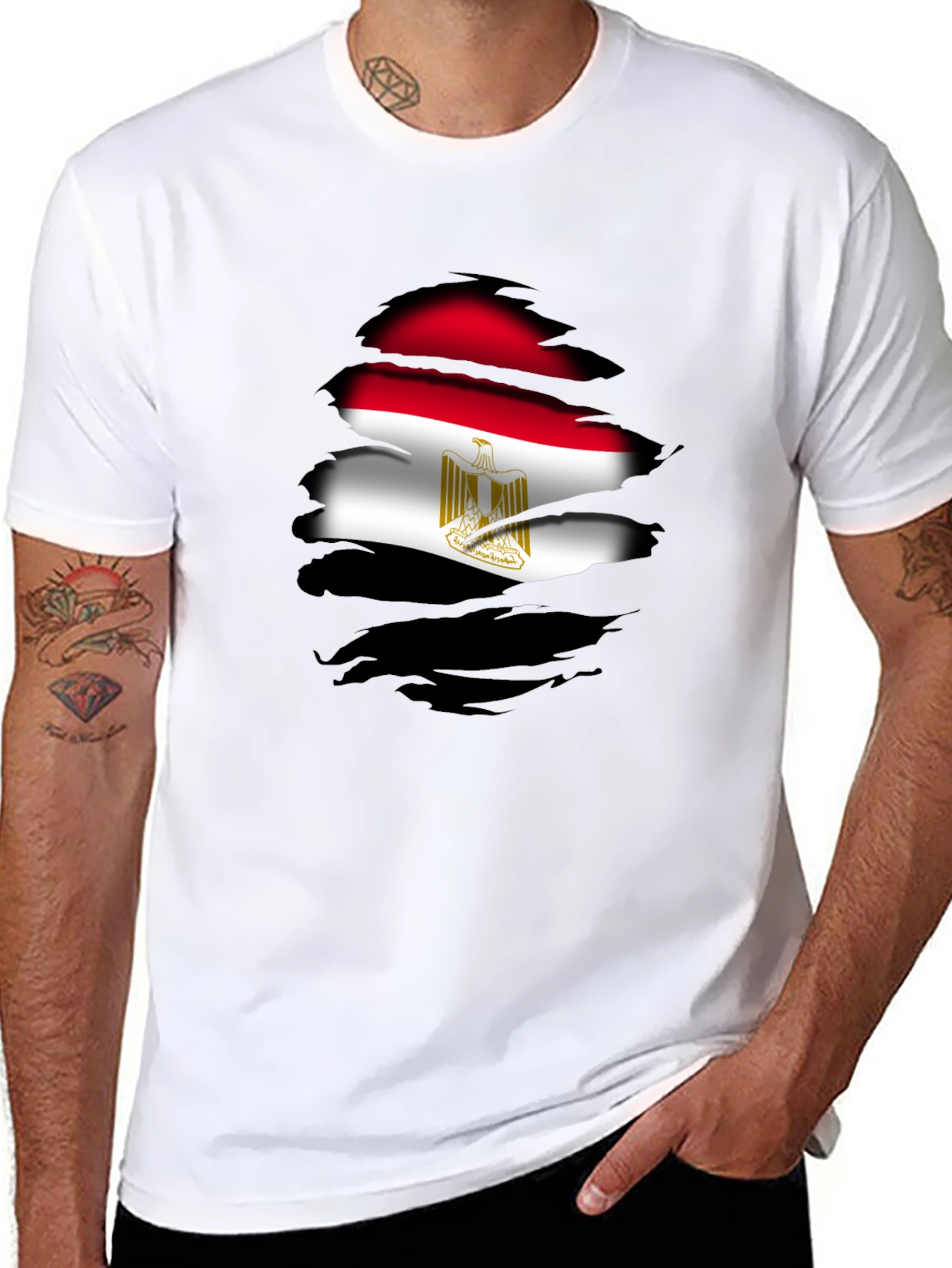Mens Black T-Shirt Egypt Flag Graphic Tee