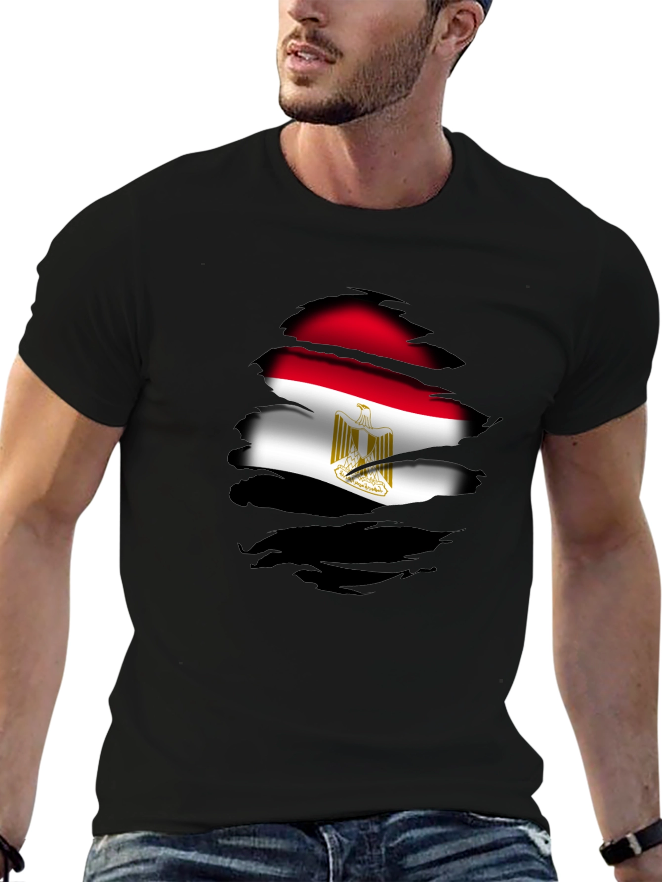 Mens Black T-Shirt Egypt Flag Graphic Tee