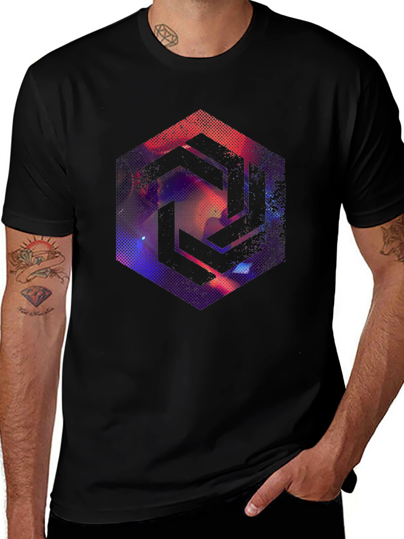Abstract Geometric Graphic Tee - Cool Black T-Shirt