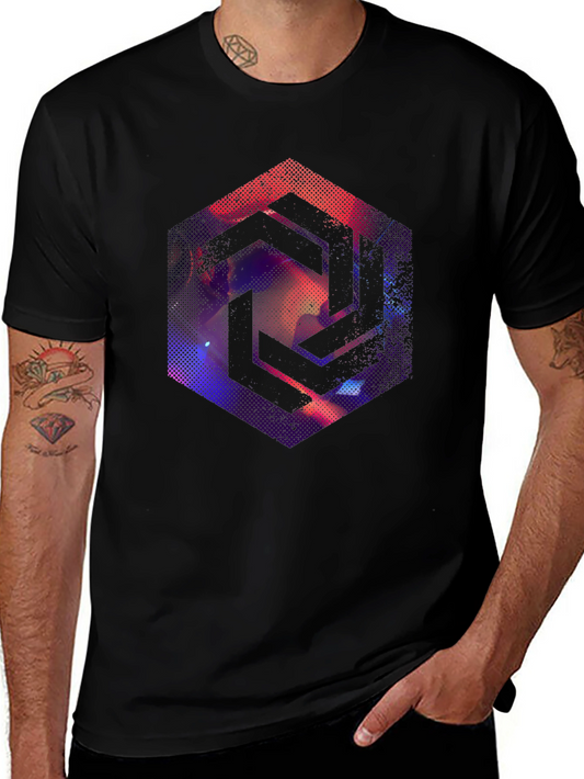 Abstract Geometric Graphic Tee - Cool Black T-Shirt