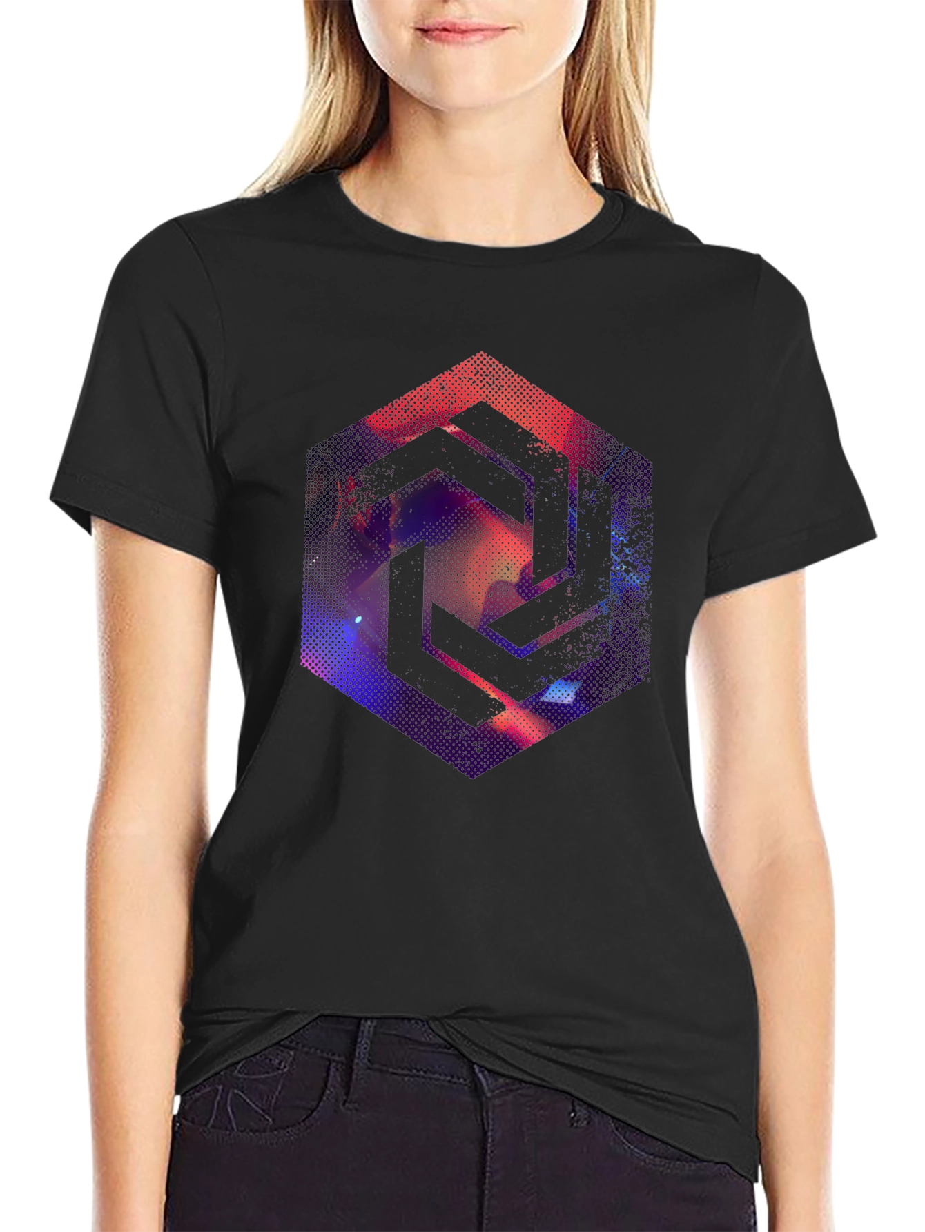 Abstract Geometric Graphic Tee - Cool Black T-Shirt