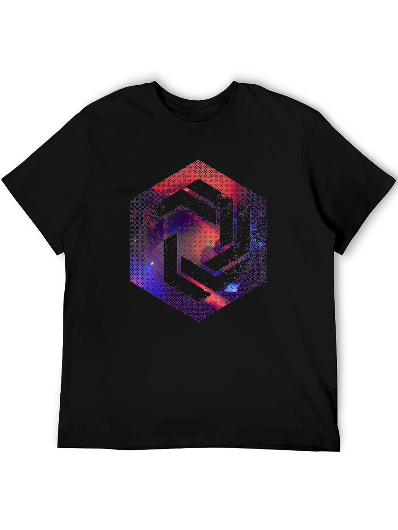 Abstract Geometric Graphic Tee - Cool Black T-Shirt