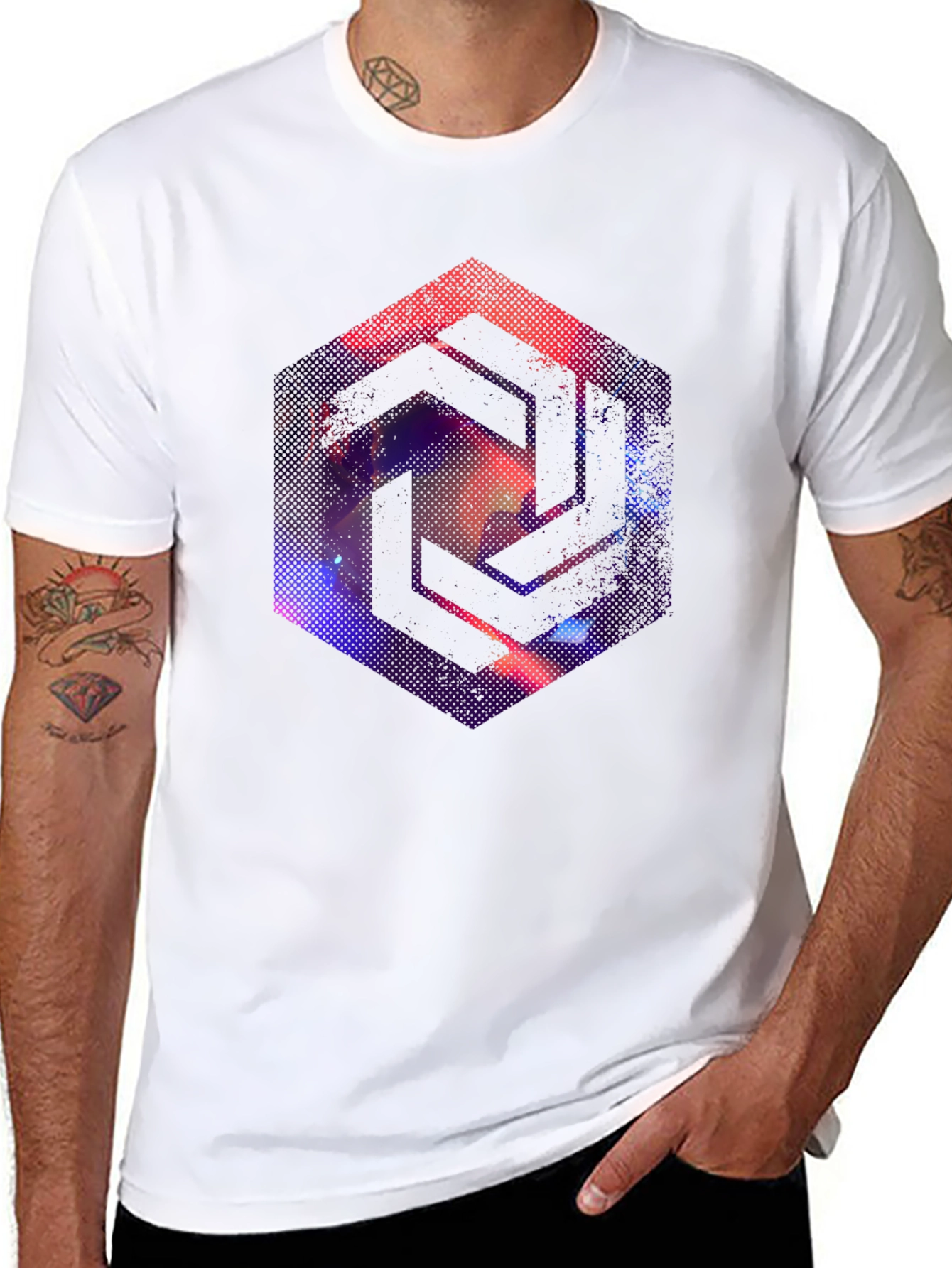Abstract Geometric Graphic Tee - Cool Black T-Shirt