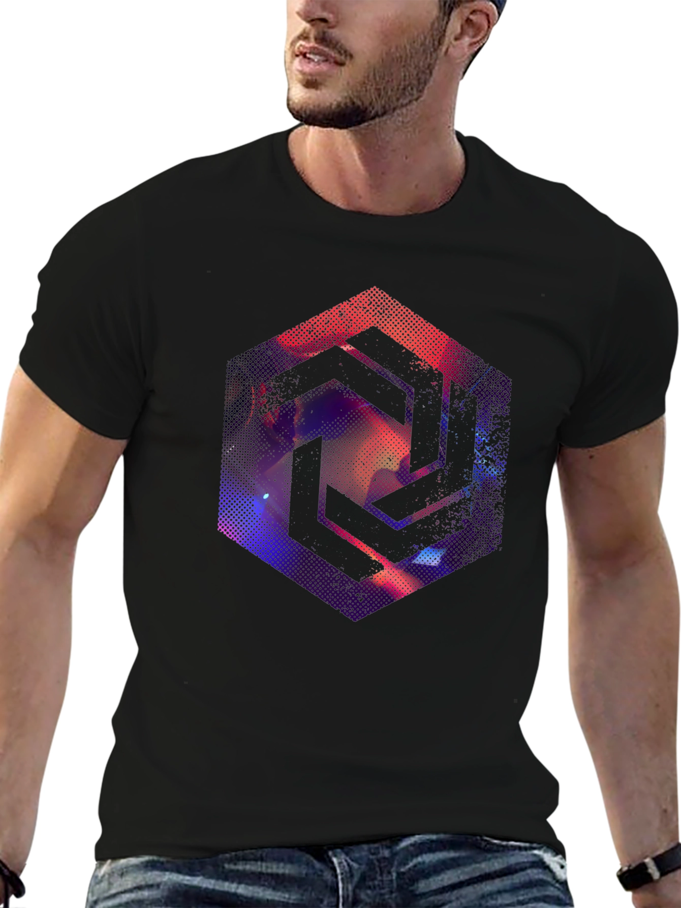 Abstract Geometric Graphic Tee - Cool Black T-Shirt