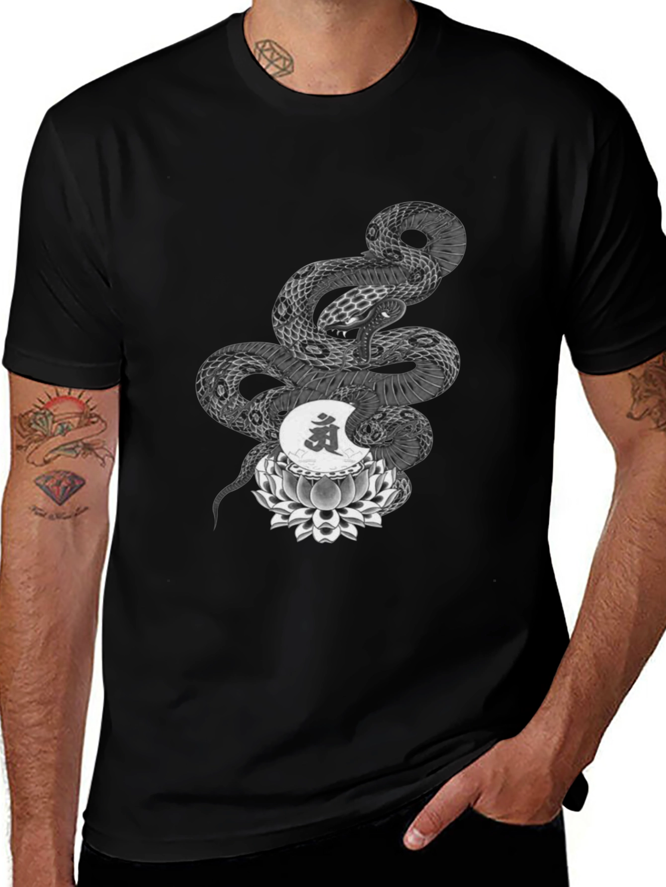 Serpent Lotus Graphic Tee - Black