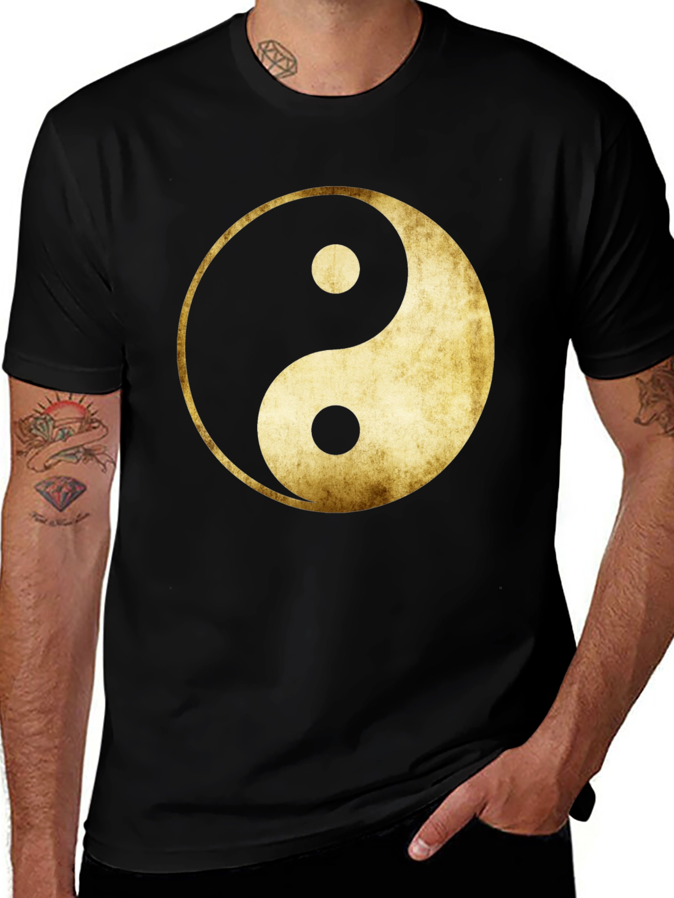 Yin Yang Graphic Tee - Gold Grunge Design