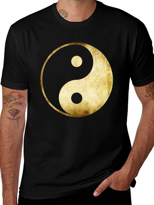 Yin Yang Graphic Tee - Gold Grunge Design