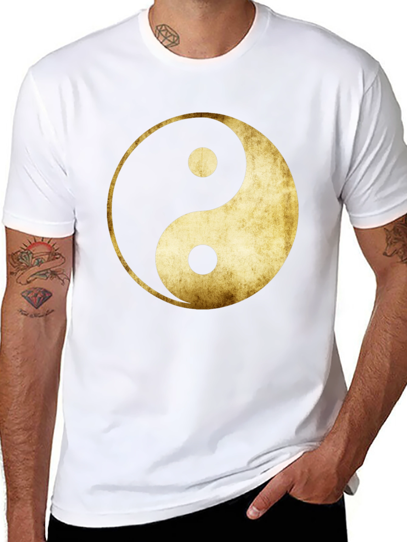 Yin Yang Graphic Tee - Gold Grunge Design