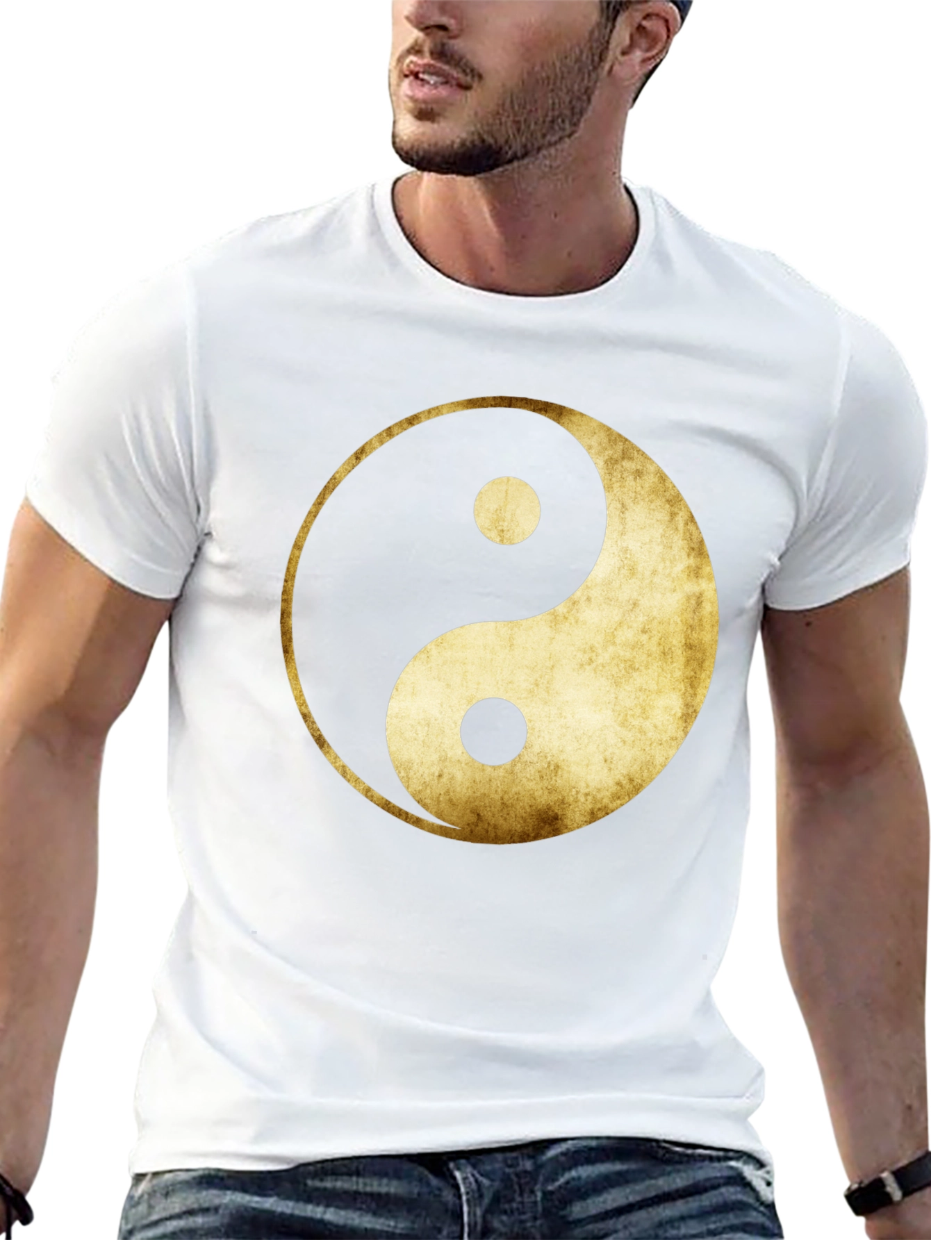 Yin Yang Graphic Tee - Gold Grunge Design