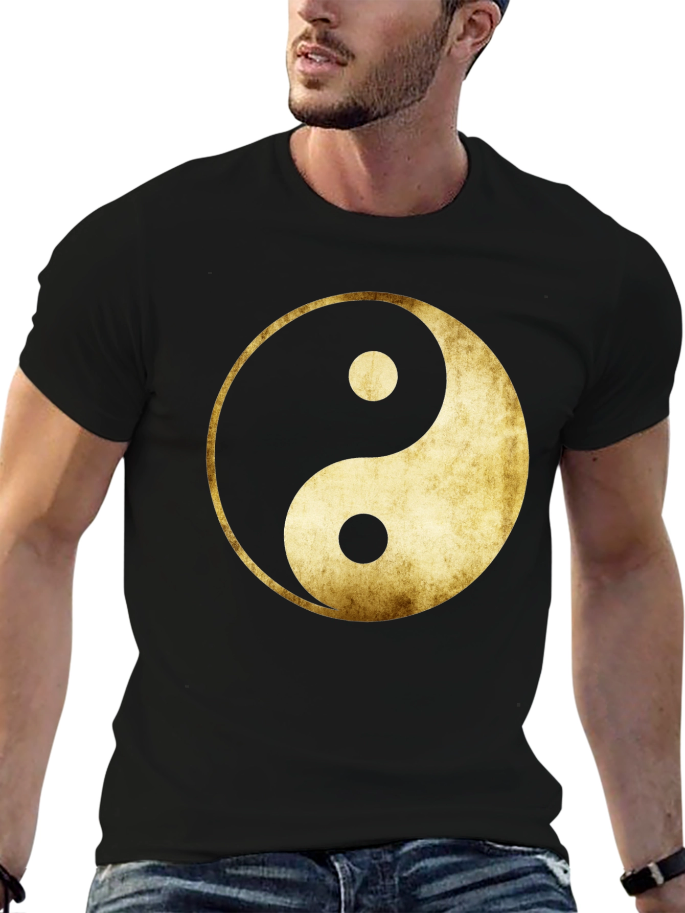 Yin Yang Graphic Tee - Gold Grunge Design