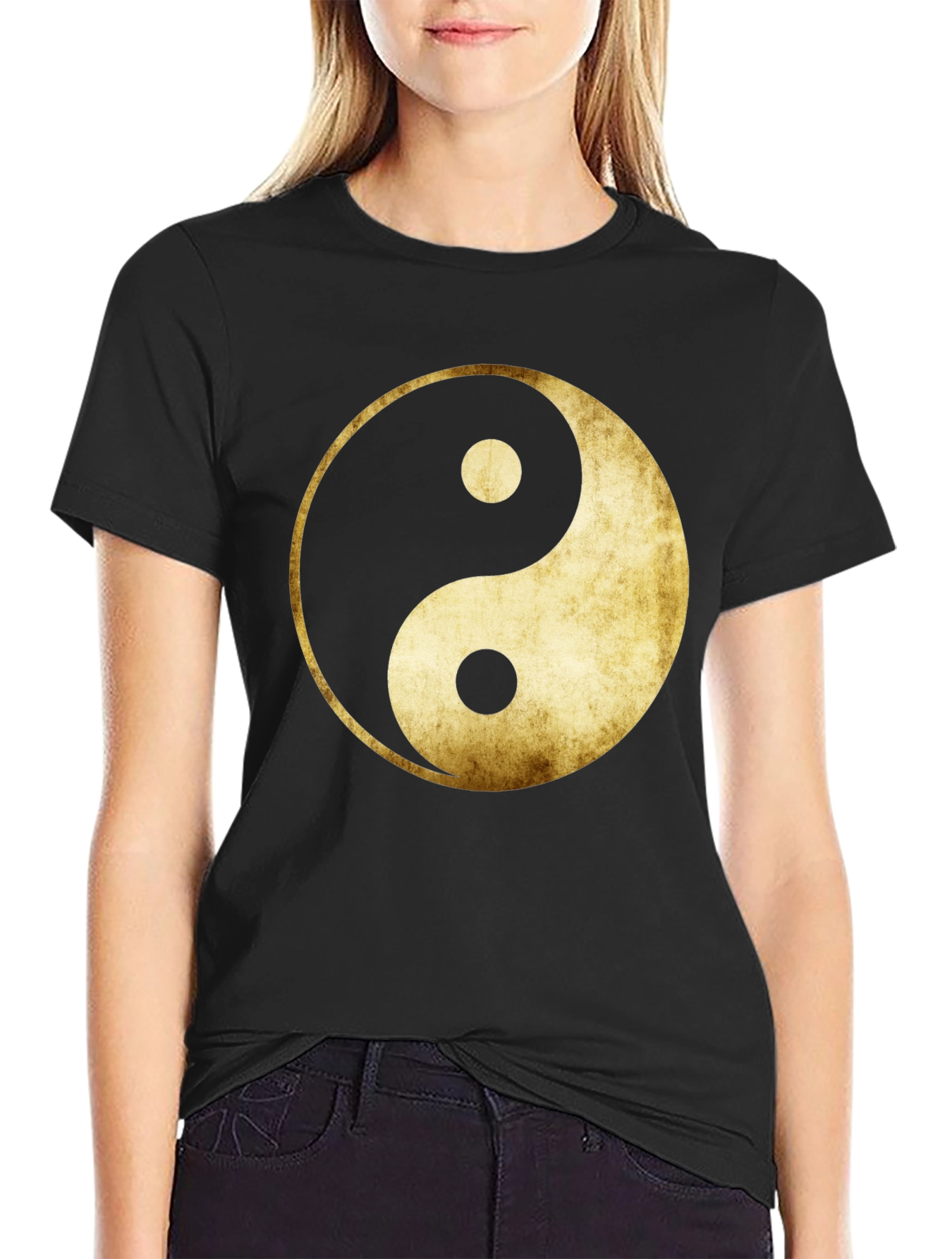 Yin Yang Graphic Tee - Gold Grunge Design
