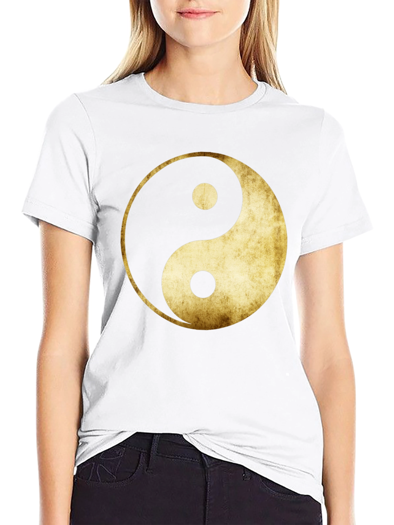 Yin Yang Graphic Tee - Gold Grunge Design