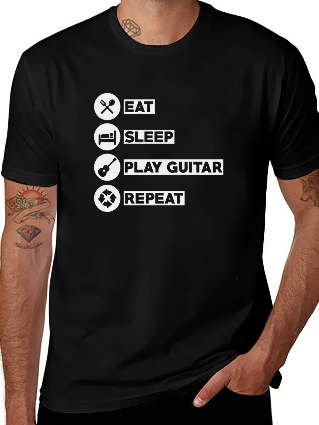 Eat Sleep Play Guitar Repeat Black T-Shirt