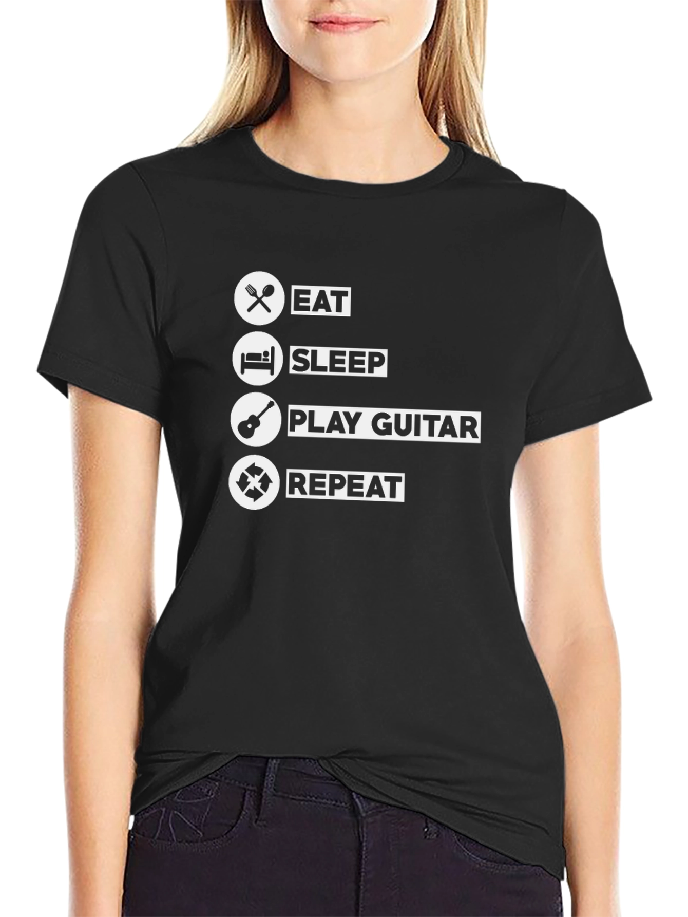 Eat Sleep Play Guitar Repeat Black T-Shirt