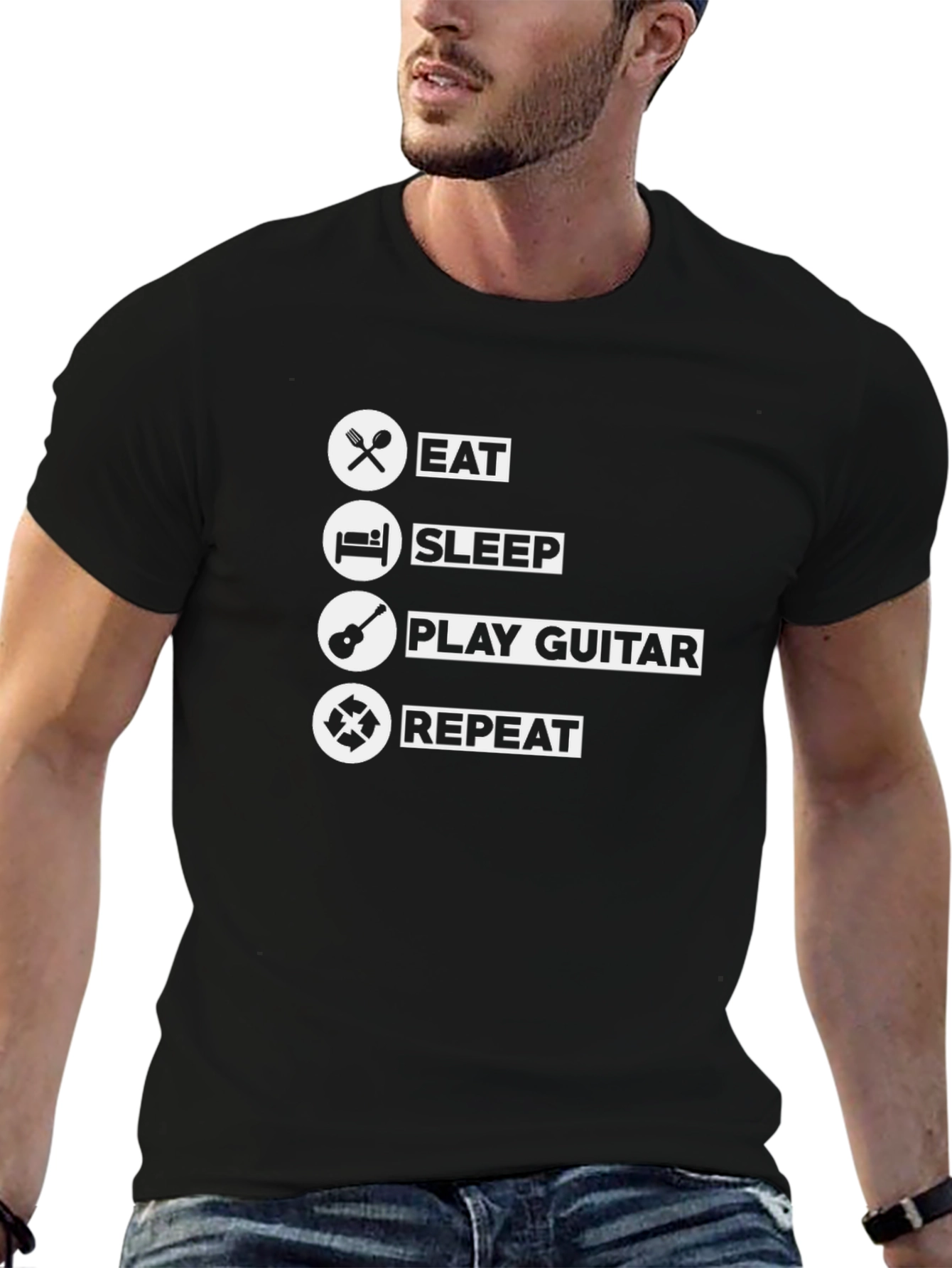 Eat Sleep Play Guitar Repeat Black T-Shirt