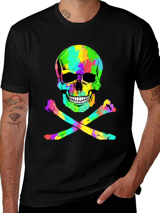 Colorful Skull & Crossbones Black T-Shirt