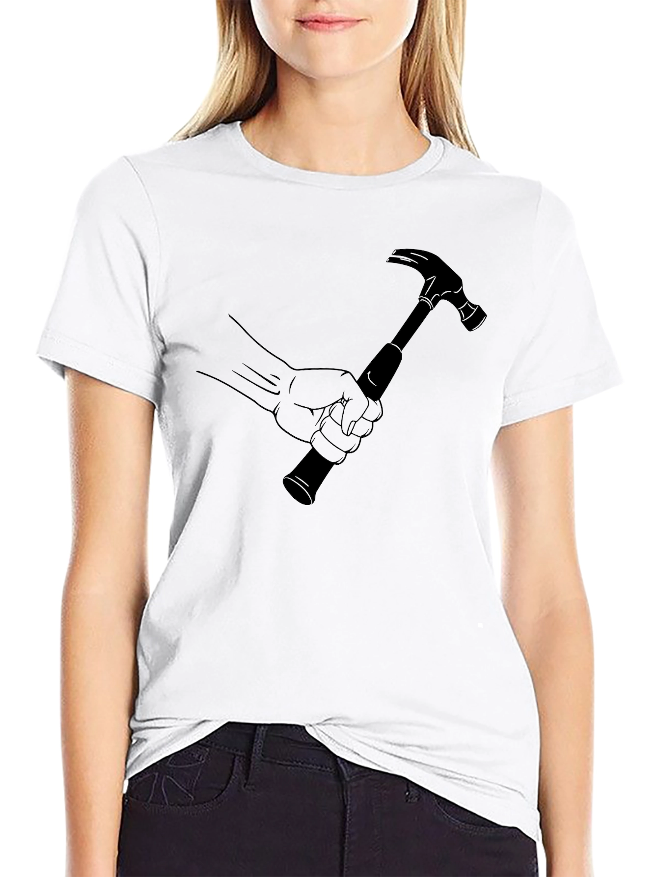 Hammer Time Graphic Tee - Black Cotton Crew Neck