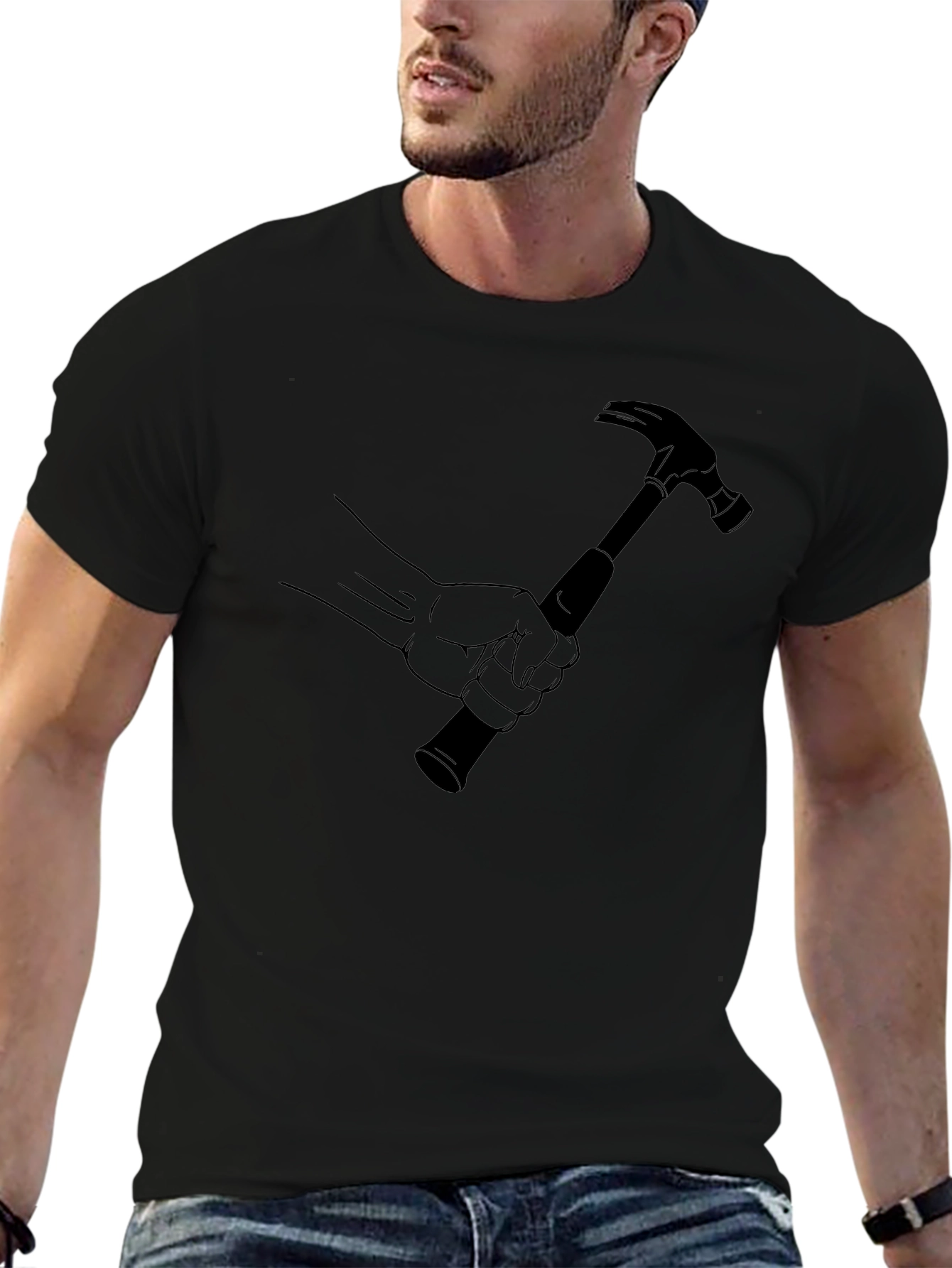 Hammer Time Graphic Tee - Black Cotton Crew Neck