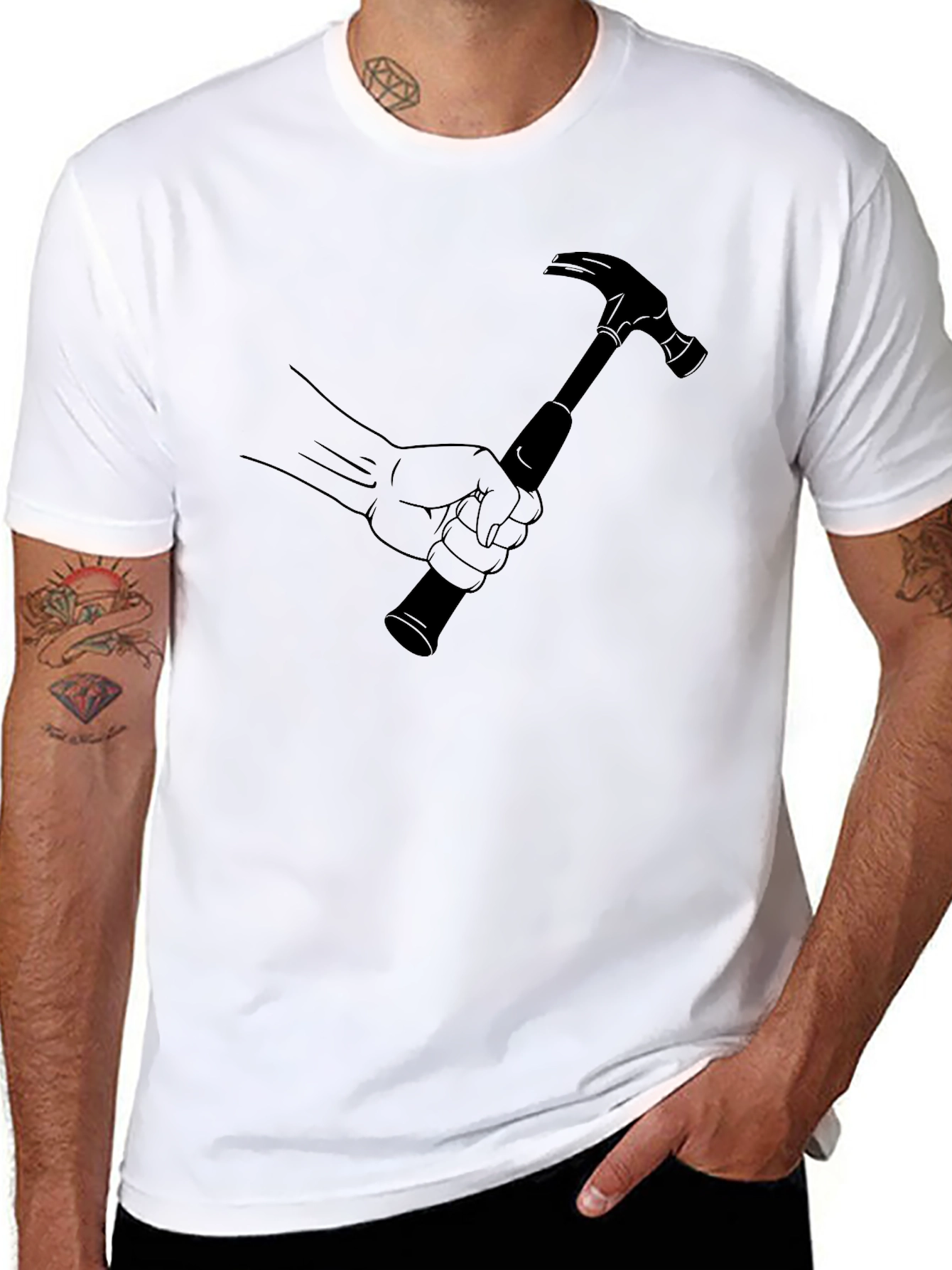 Hammer Time Graphic Tee - Black Cotton Crew Neck