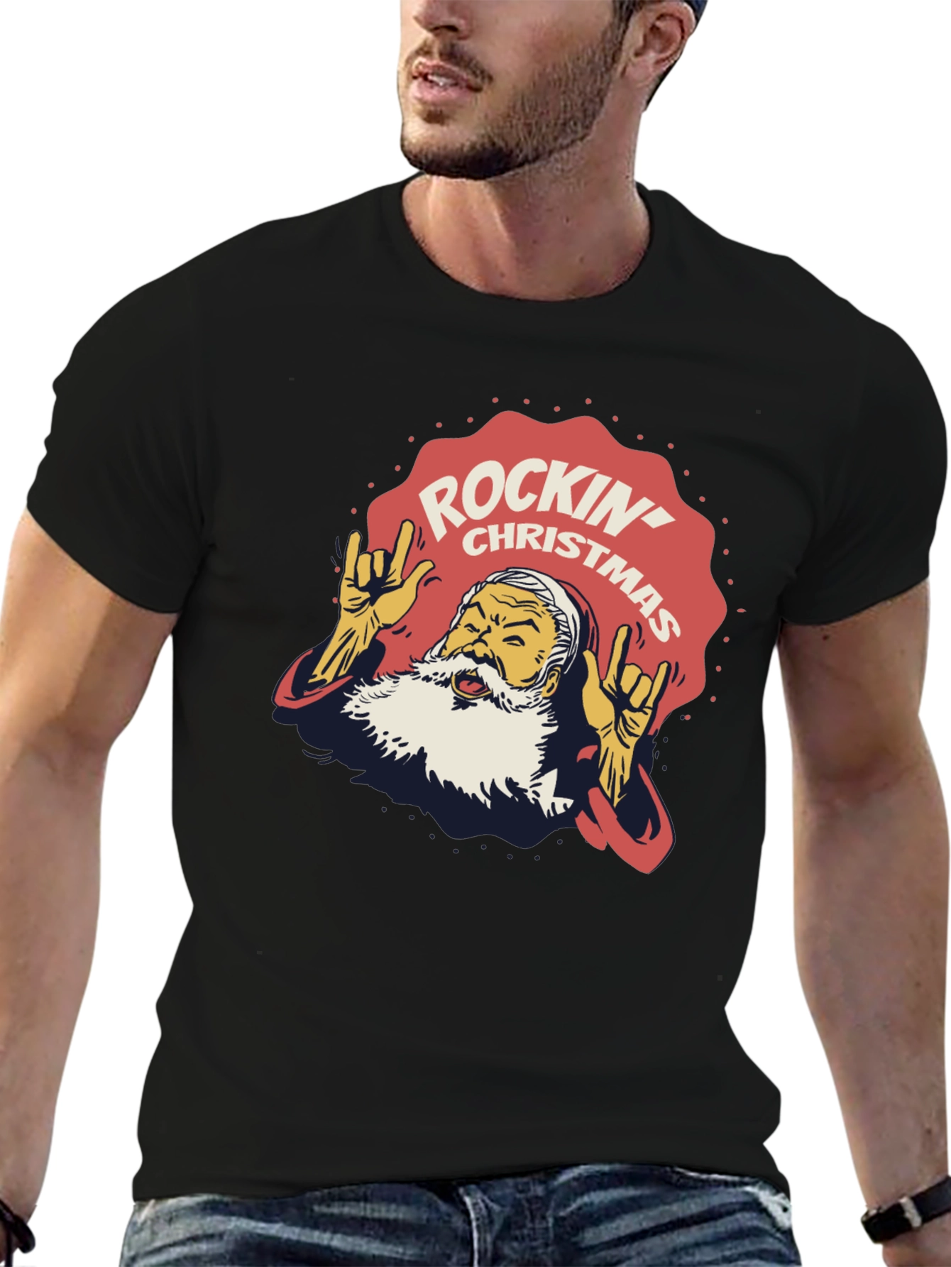 Rockin Christmas Santa T-Shirt - Holiday Party Tee