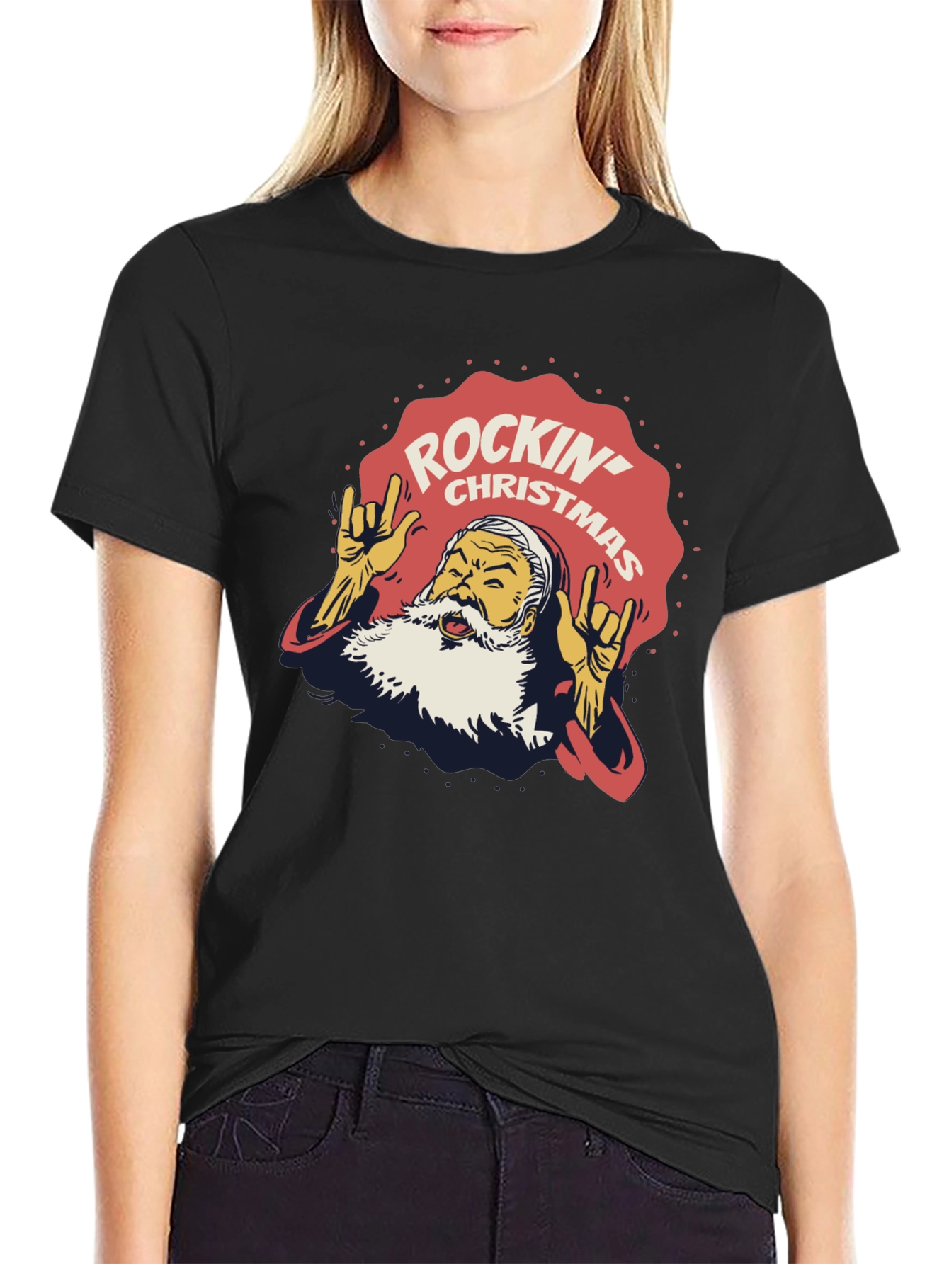 Rockin Christmas Santa T-Shirt - Holiday Party Tee