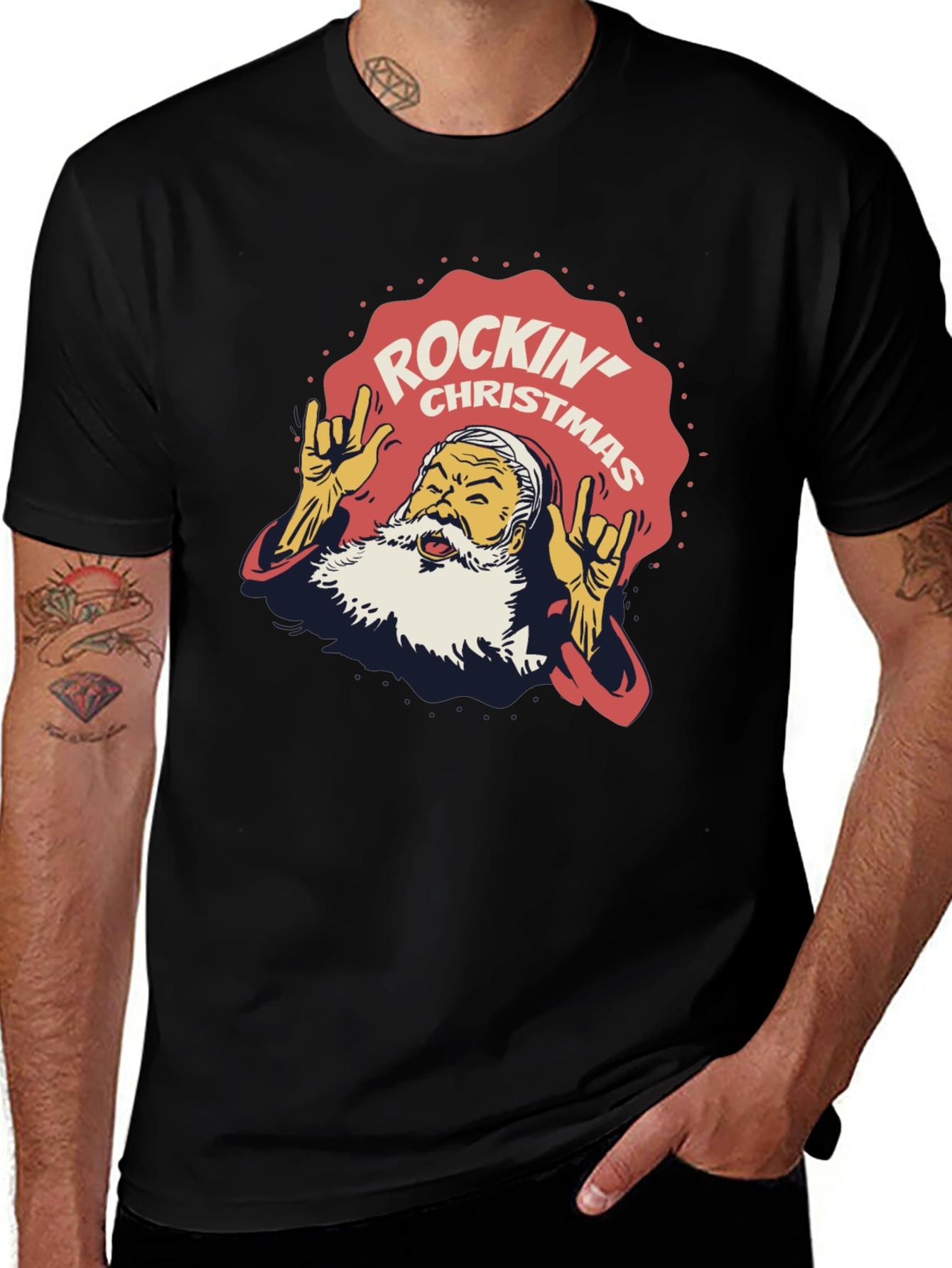 Rockin Christmas Santa T-Shirt - Holiday Party Tee
