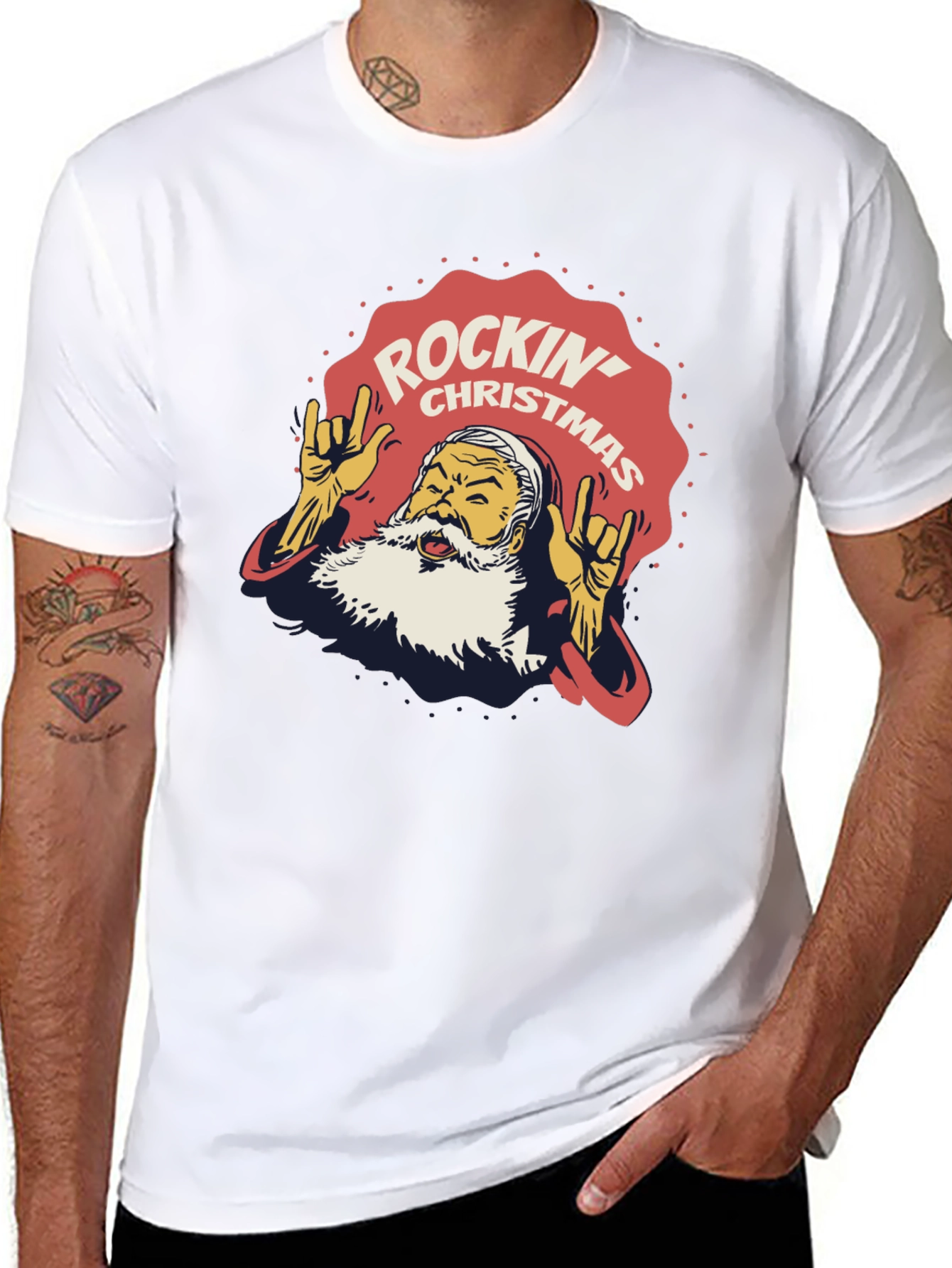 Rockin Christmas Santa T-Shirt - Holiday Party Tee