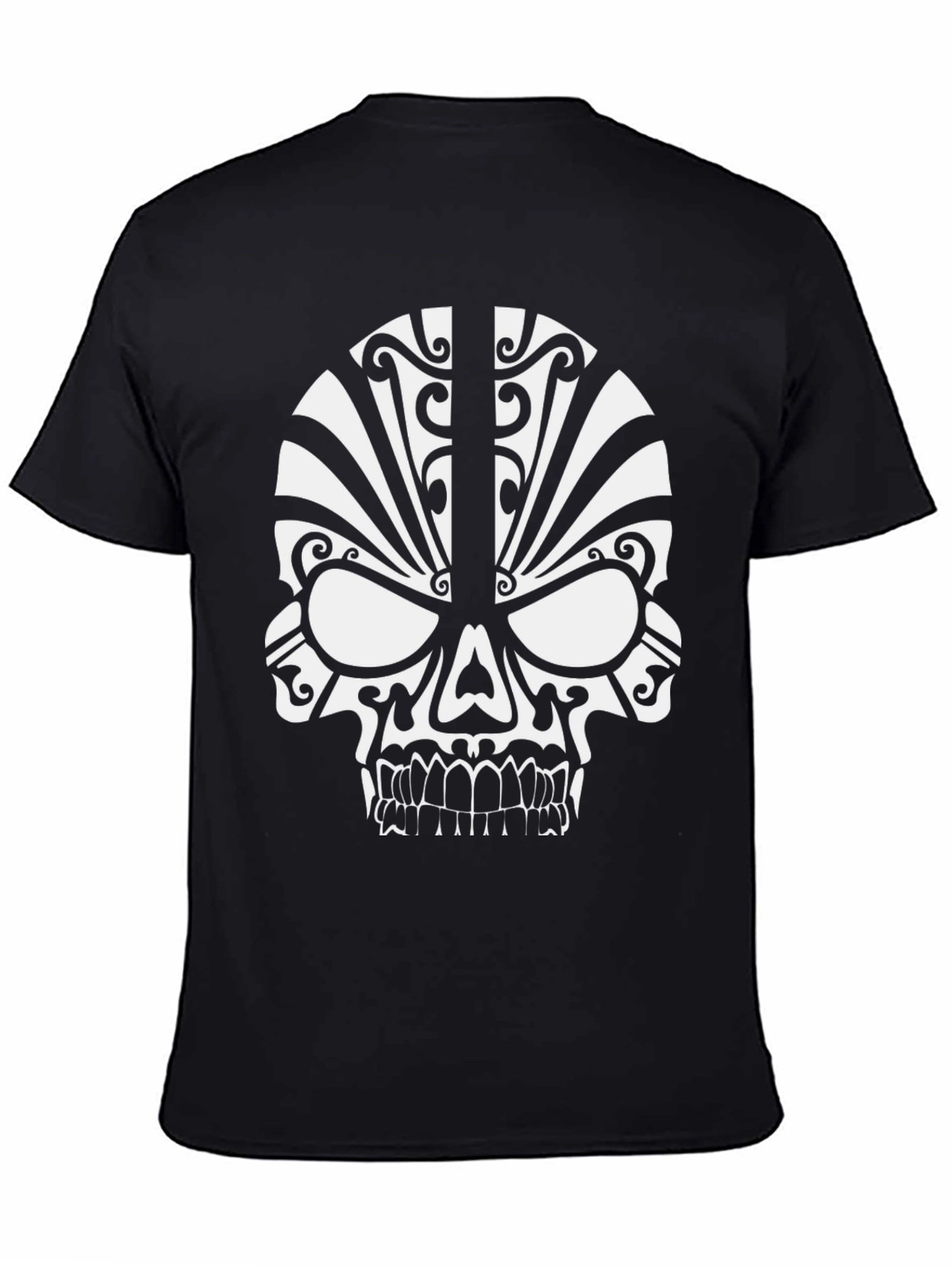 Tribal Skull Graphic Tee - Black Cotton T-Shirt