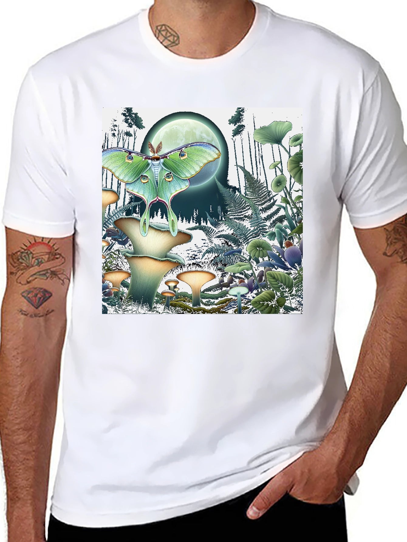 Luna Moth and Mushroom Forest Graphic Tee
