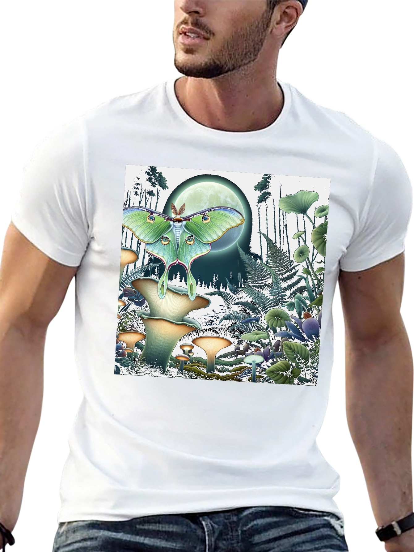 Luna Moth and Mushroom Forest Graphic Tee