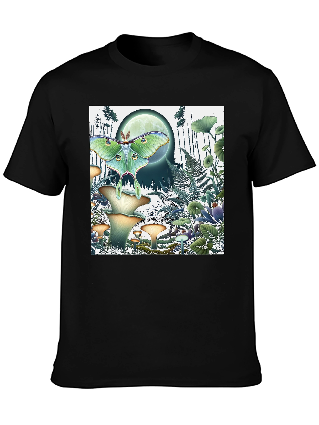 Luna Moth and Mushroom Forest Graphic Tee