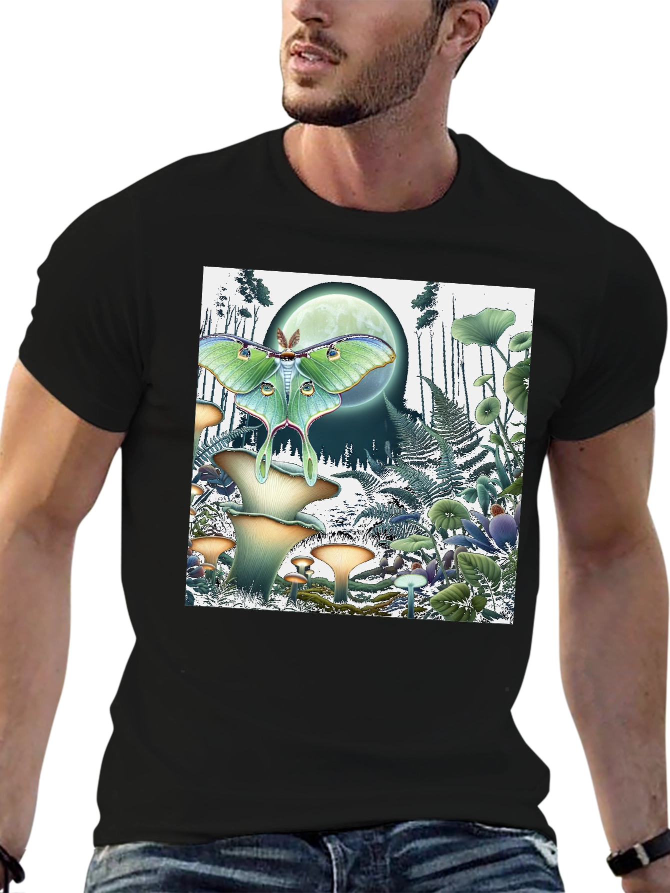 Luna Moth and Mushroom Forest Graphic Tee