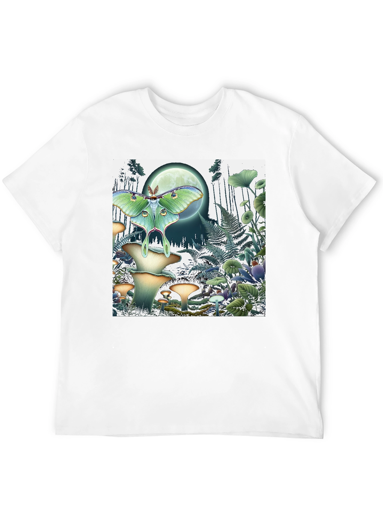 Luna Moth and Mushroom Forest Graphic Tee