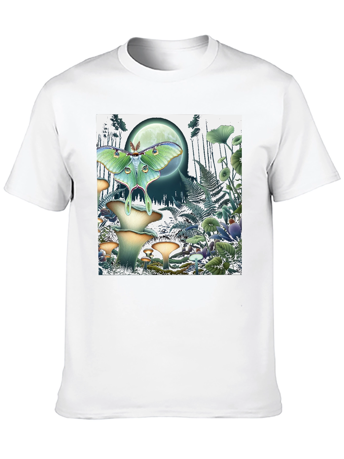 Luna Moth and Mushroom Forest Graphic Tee