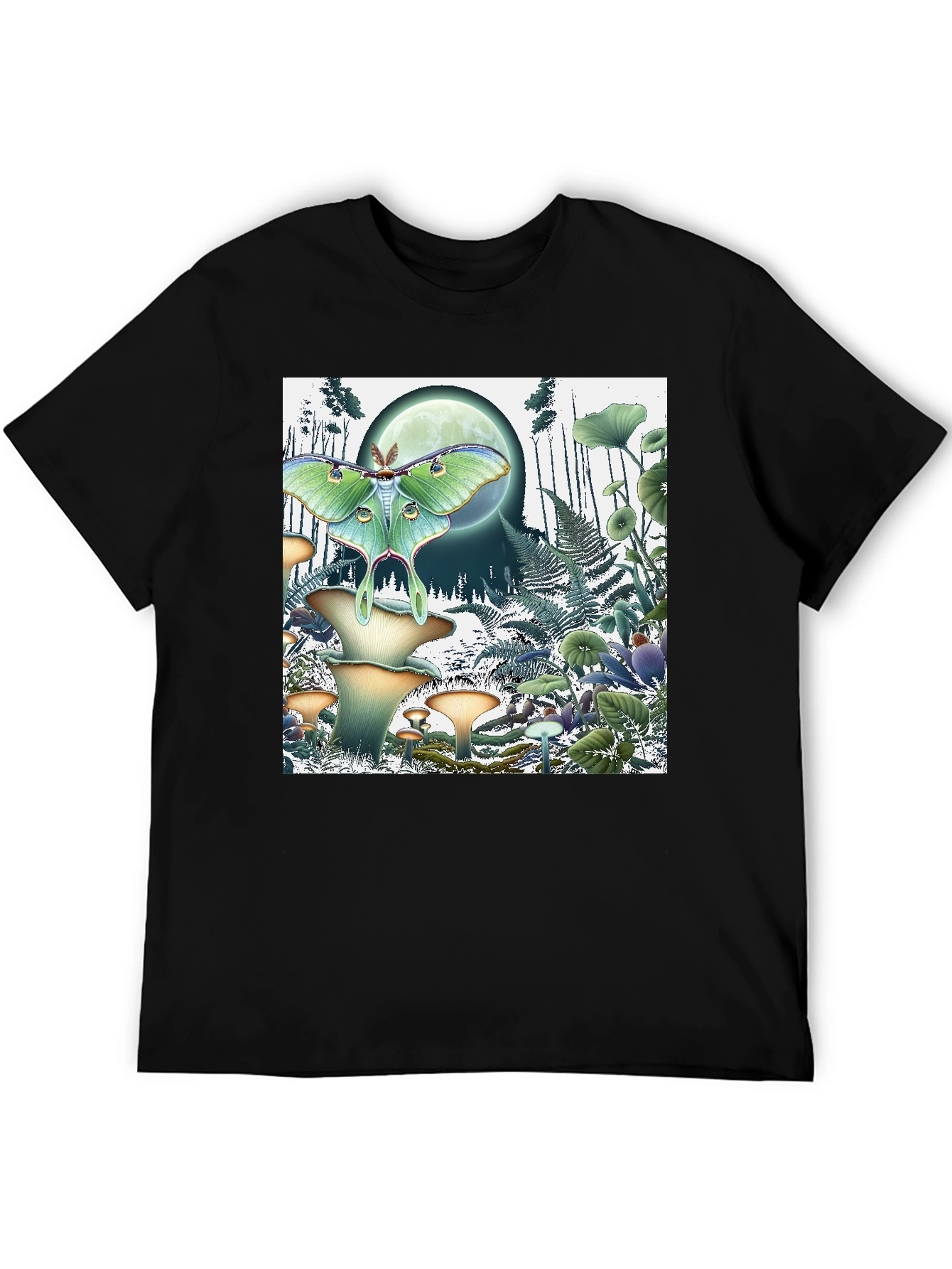 Luna Moth and Mushroom Forest Graphic Tee